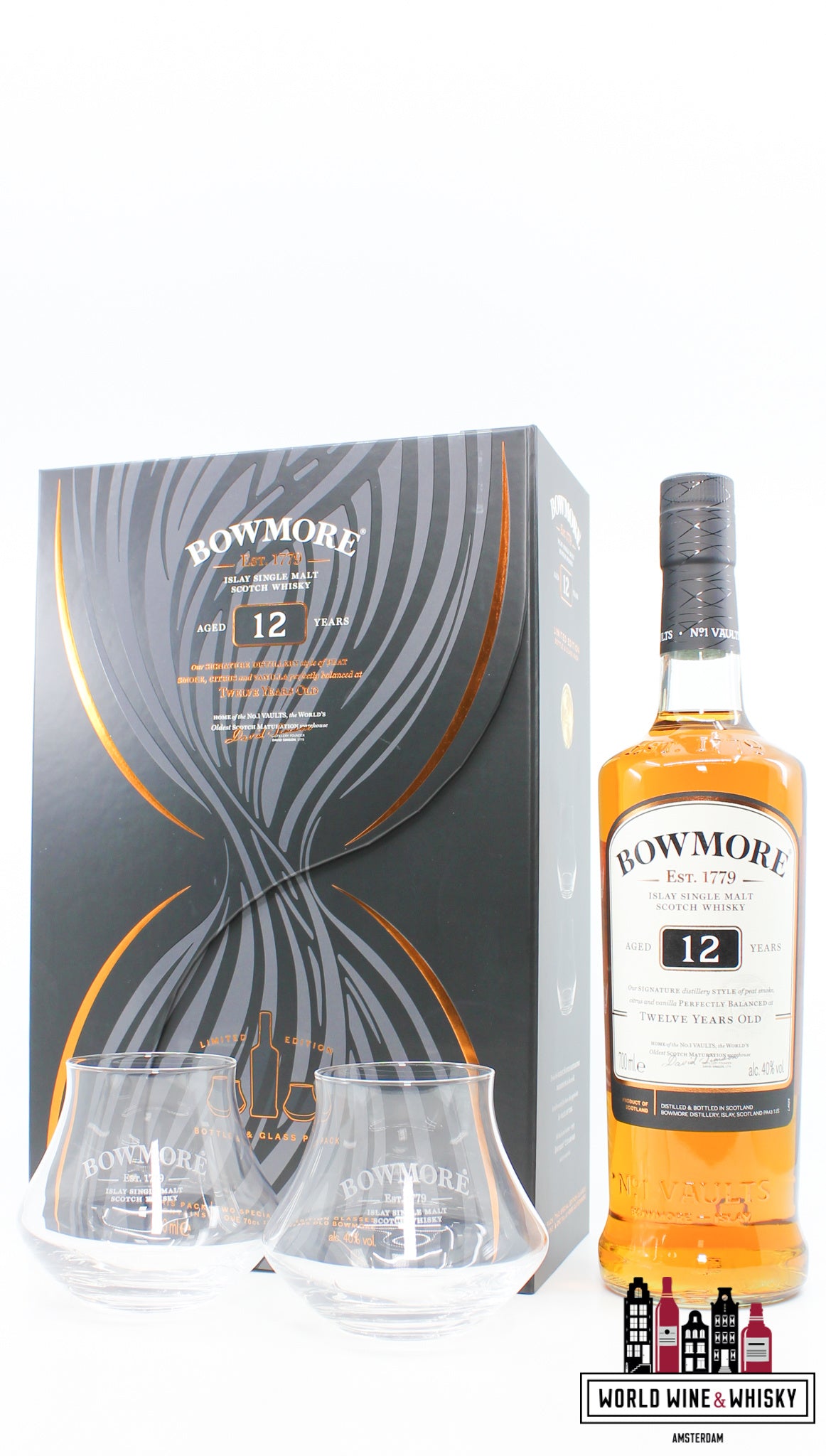 Bowmore 12 Years Old, Giftpack / Giftbox incl. two special glasses