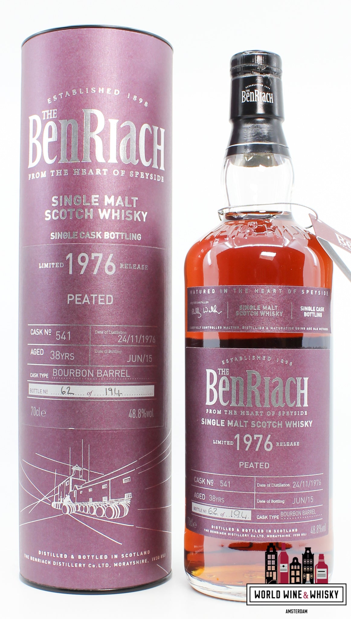 BenRiach 38 Years Old 1976 2015 - Single Cask Bottling Batch 12 "Peated" - Cask 541 48.8% (1 of 194)
