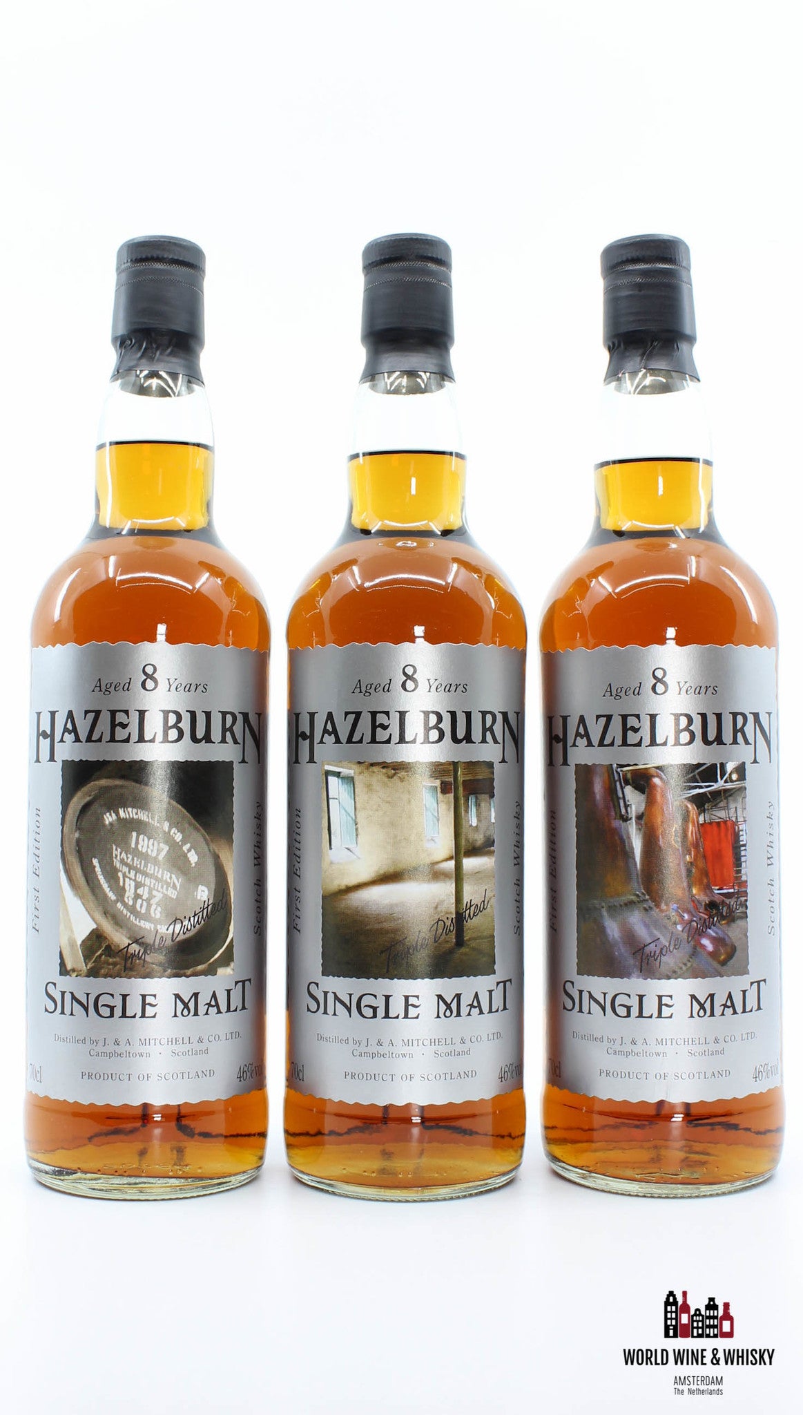 Hazelburn 8 Years Old 1997 2005 First Edition - Barrel, Malting and Stills set 46% 700 ml (full set)