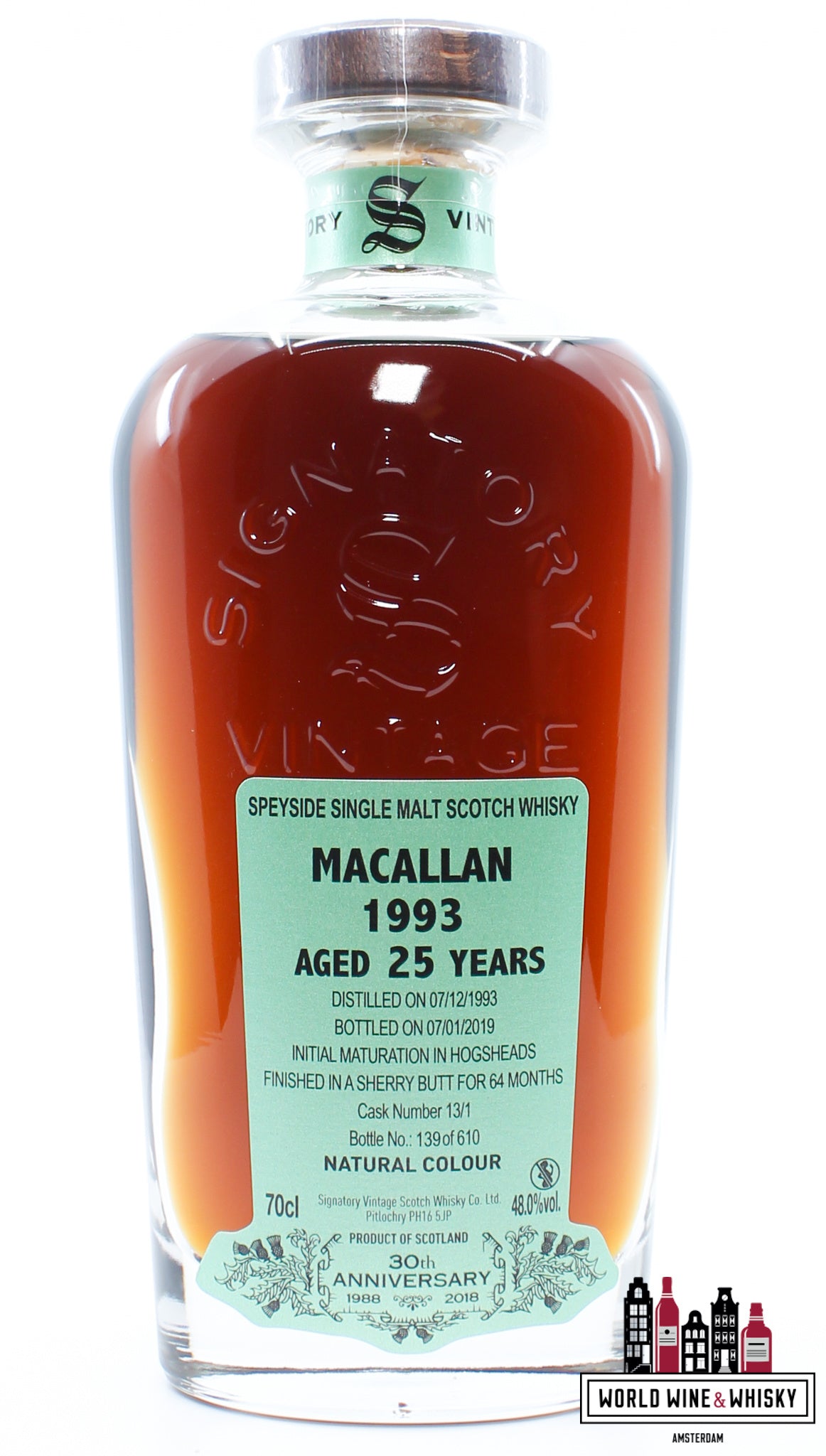Macallan 25 Years Old 1993 2019 - 30th Anniversary - Signatory Vintage - Cask 13/1 48% (1 of 610)