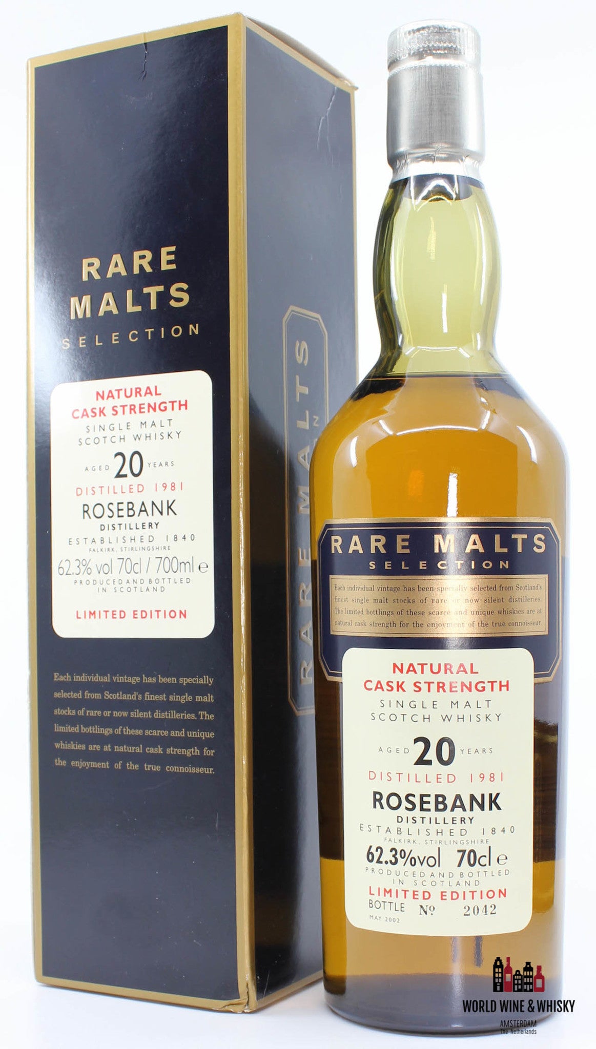 Rosebank 20 Years Old 1981 2002 Rare Malts Selection 62.3% in cardboard case (Decommissioned)