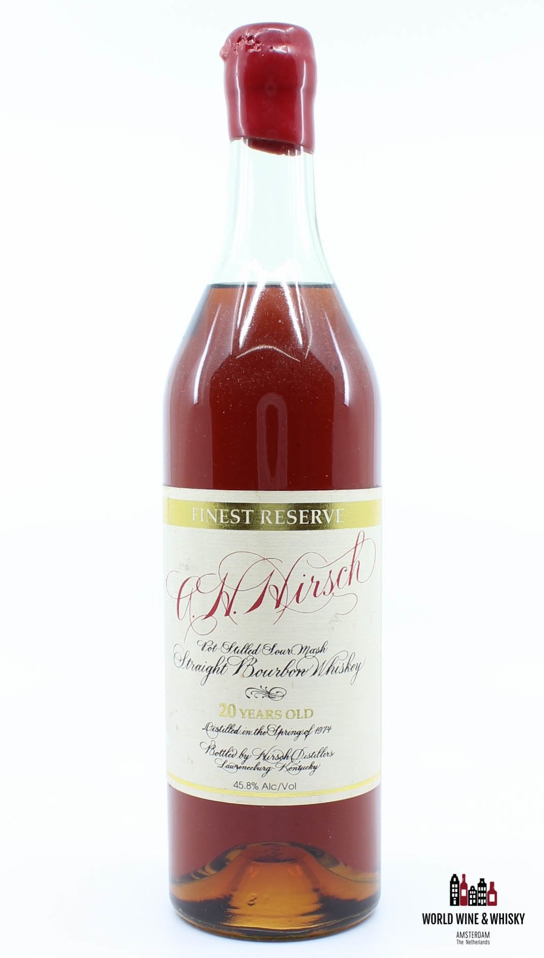 A.H. Hirsch 20 Years Old Spring 1974 Straight Bourbon Whiskey Red Wax 45.8% - WORLD WINE WHISKY 