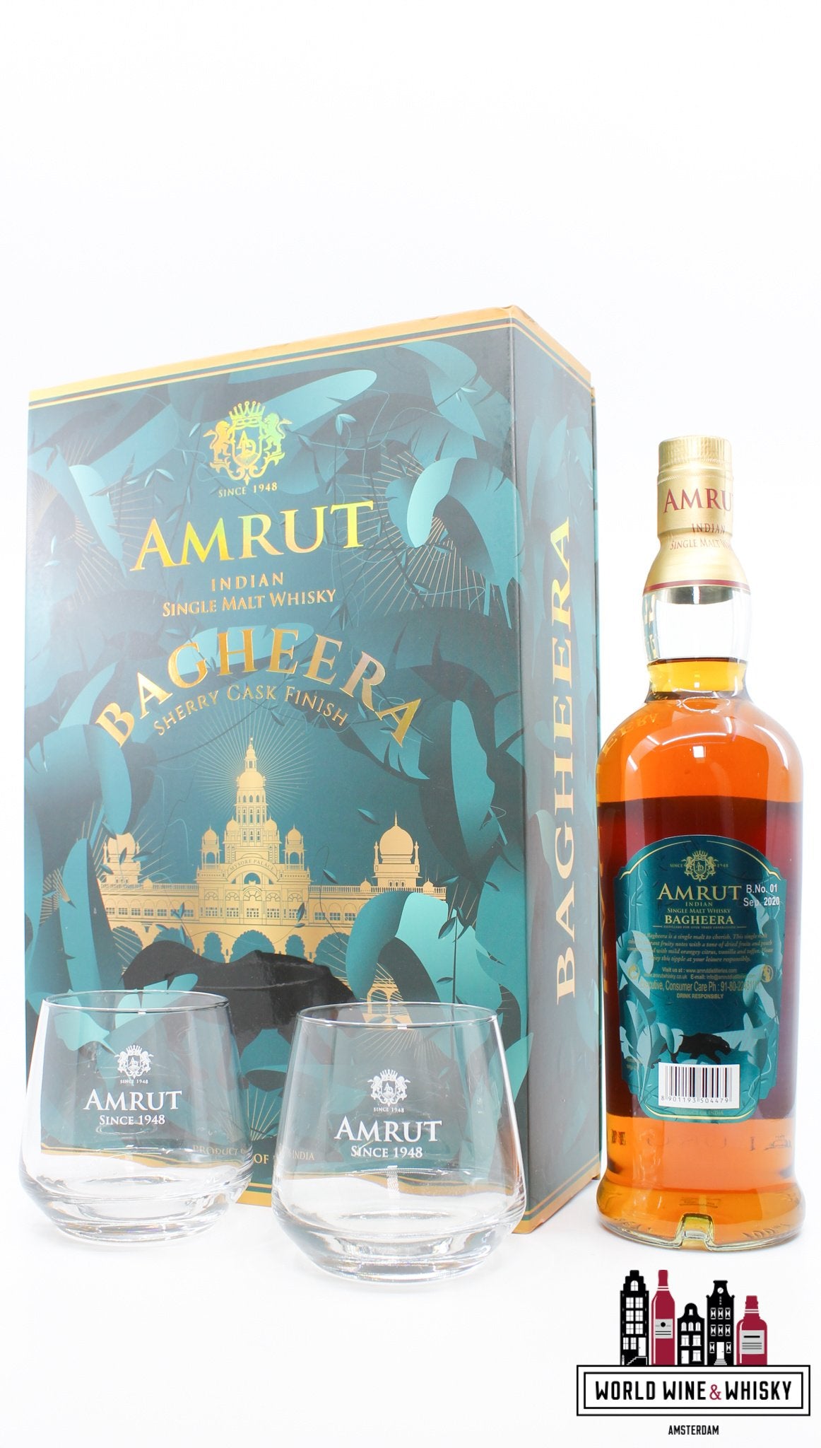Amrut 2020 - Bagheera - Sherry Cask Finish - Batch No. 1 46% (giftset incl. two glasses) - WORLD WINE WHISKY 