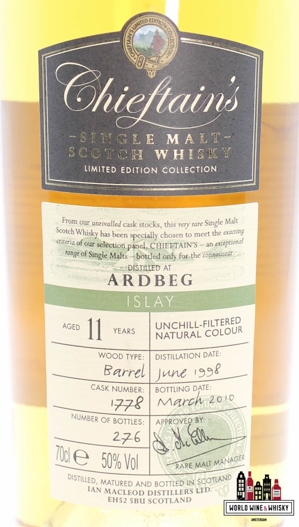 Ardbeg 11 Years Old 1998 2010 - Cask 1778 - Chieftain's Choice - Ian Macleod 50% (1 of 276) - WORLD WINE WHISKY 