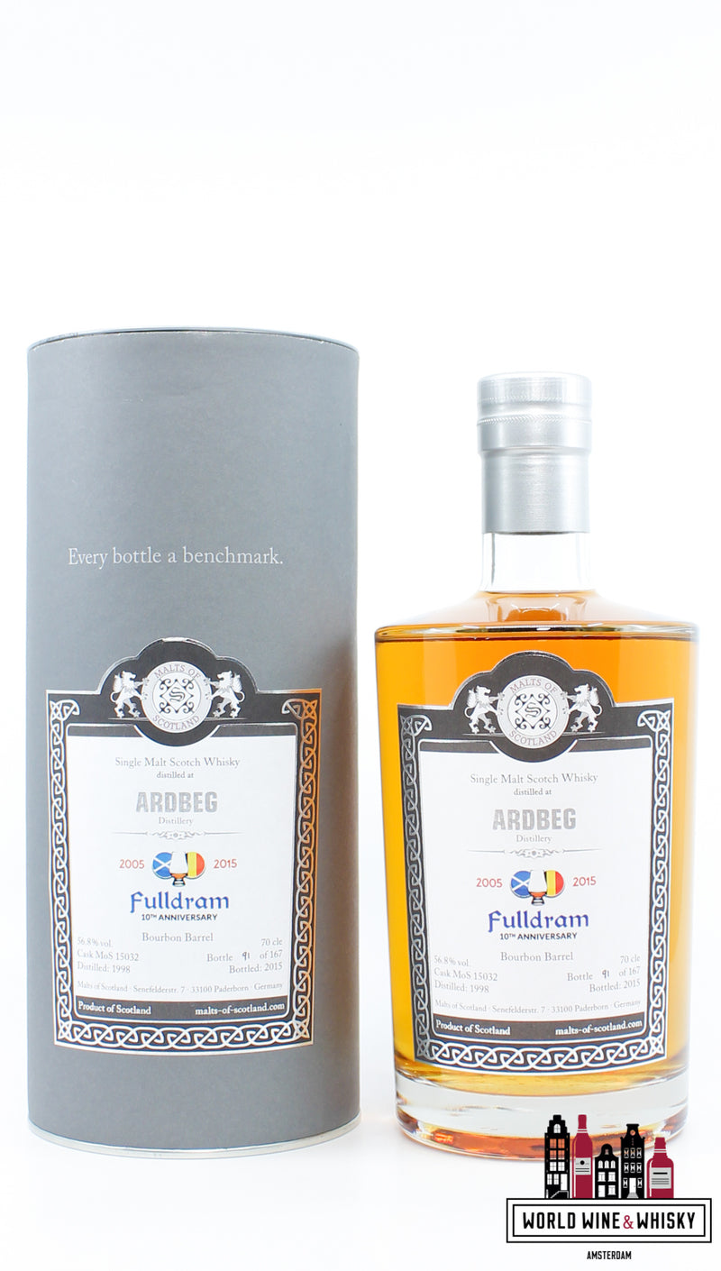 Ardbeg 1998 2015 - Cask 15032 - Malts of Scotland - Fulldram 10th Anniversary 56.8% (1 of 167) - WORLD WINE WHISKY 