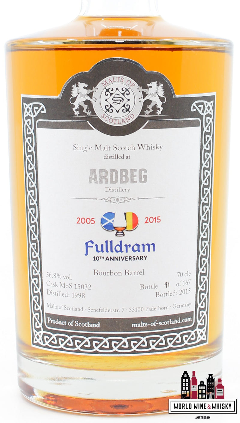 Ardbeg 1998 2015 - Cask 15032 - Malts of Scotland - Fulldram 10th Anniversary 56.8% (1 of 167) - WORLD WINE WHISKY 