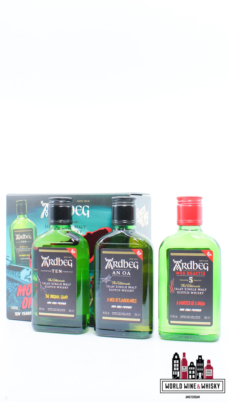 Ardbeg - The Three Monsters of Smoke - 10 YO, An OA & Wee Beastie - 3 x 200ml Giftpack / Giftbox - WORLD WINE WHISKY 
