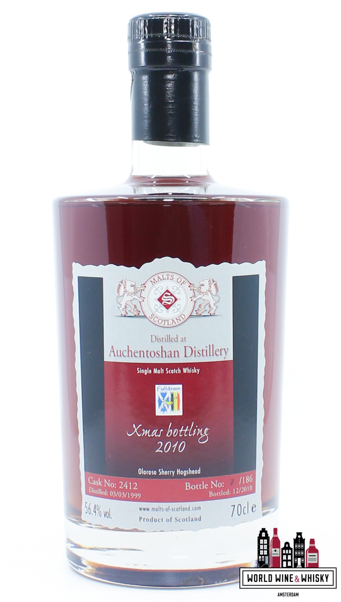 Auchentoshan 1999 2010 - Cask 2412 - Malts of Scotland - Fulldram Xmas bottling 56.4% (1 of 186) - WORLD WINE WHISKY 