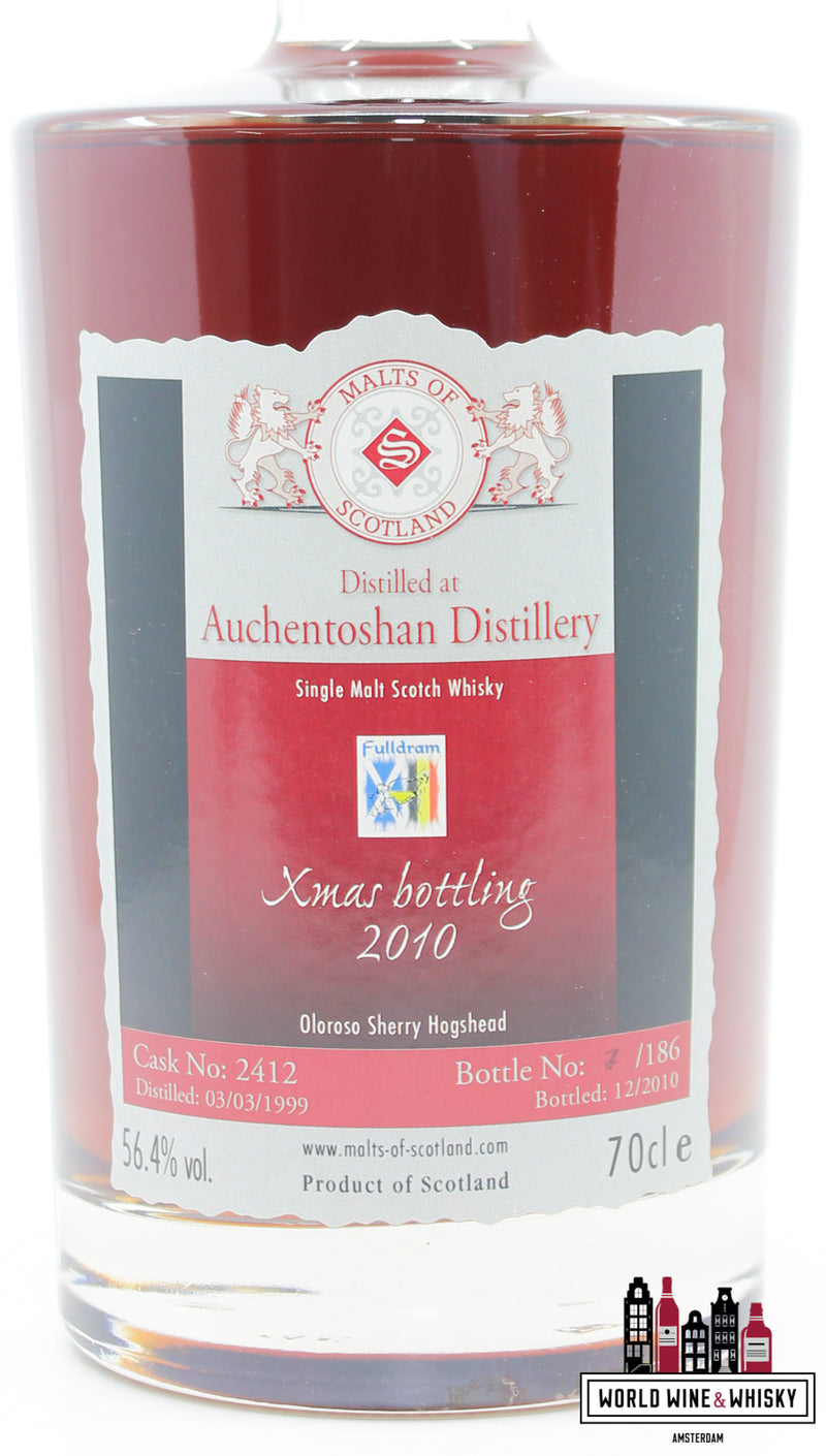 Auchentoshan 1999 2010 - Cask 2412 - Malts of Scotland - Fulldram Xmas bottling 56.4% (1 of 186) - WORLD WINE WHISKY 