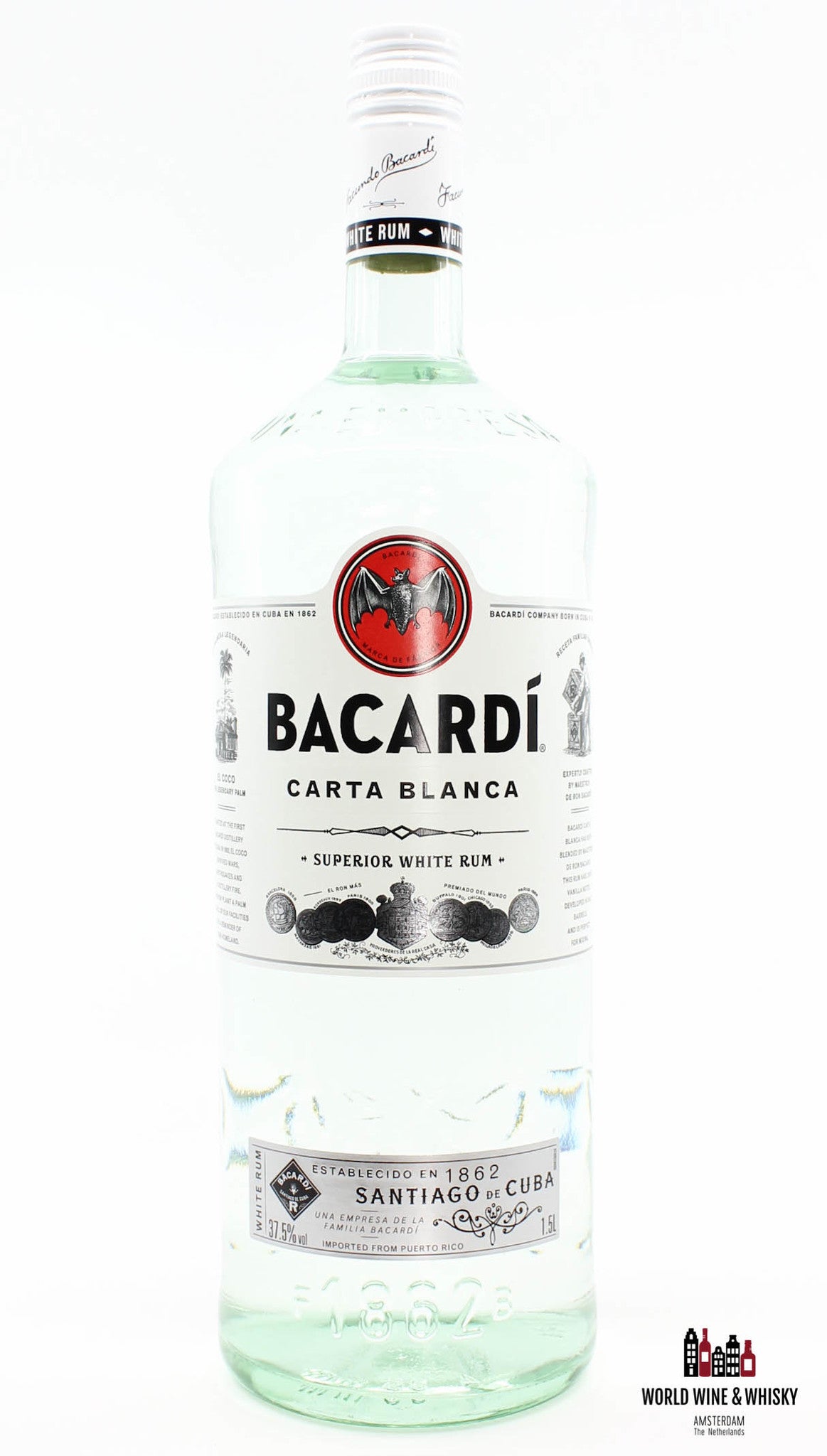 Bacardi Carta Blanca - Superior White Rum 37,5% 1,5L (1500 ml) - WORLD WINE WHISKY 