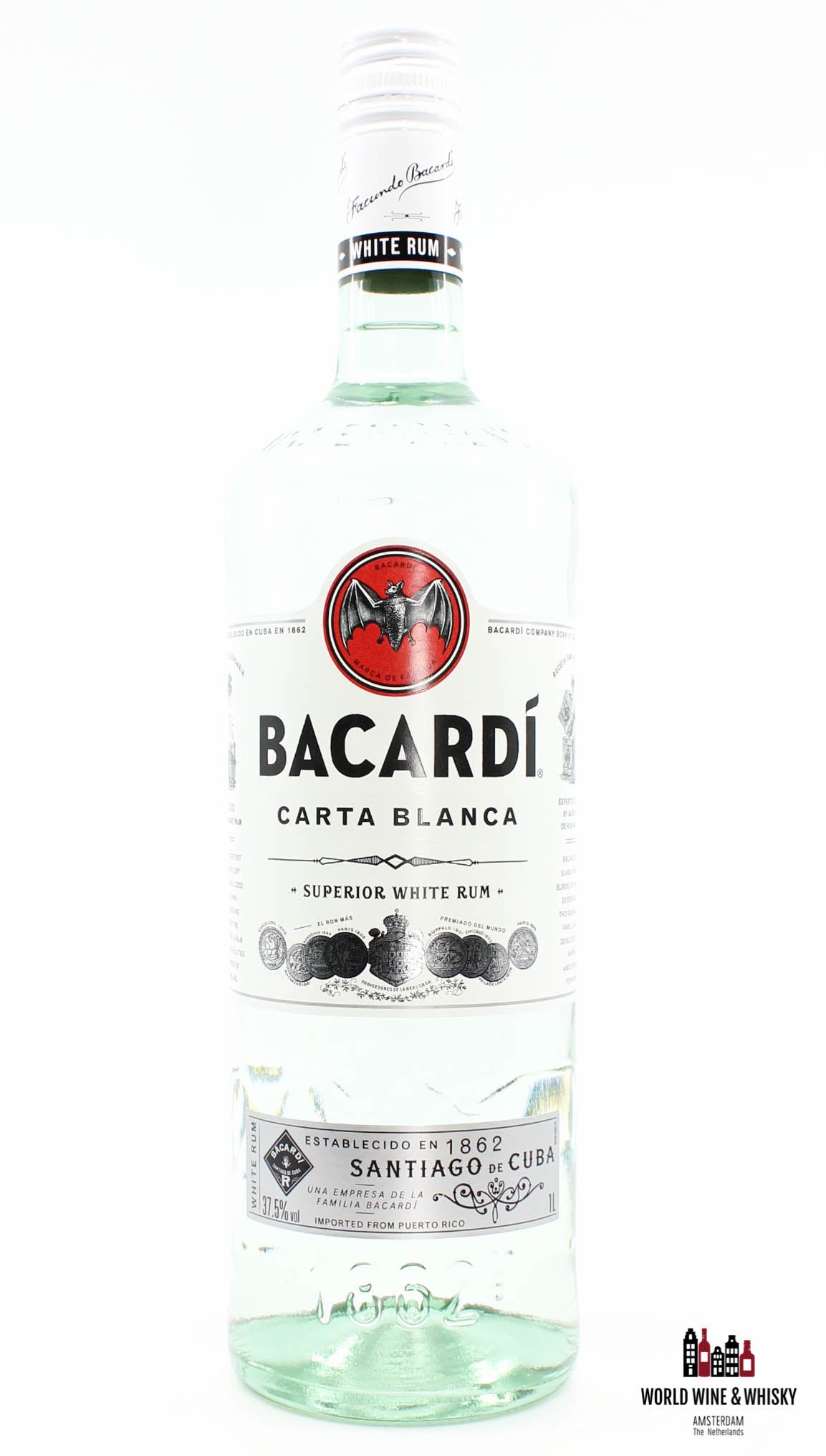 Bacardi Carta Blanca - Superior White Rum 37,5% 1L (1000 ml) - WORLD WINE WHISKY 