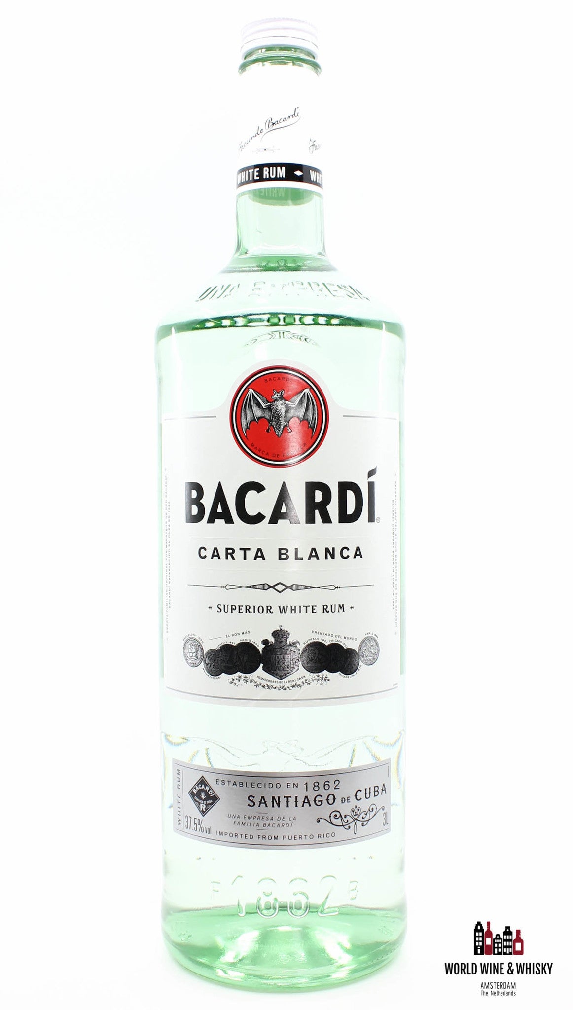 Bacardi Carta Blanca - Superior White Rum 37,5% 3L XXL (3 Litre) - WORLD WINE WHISKY 