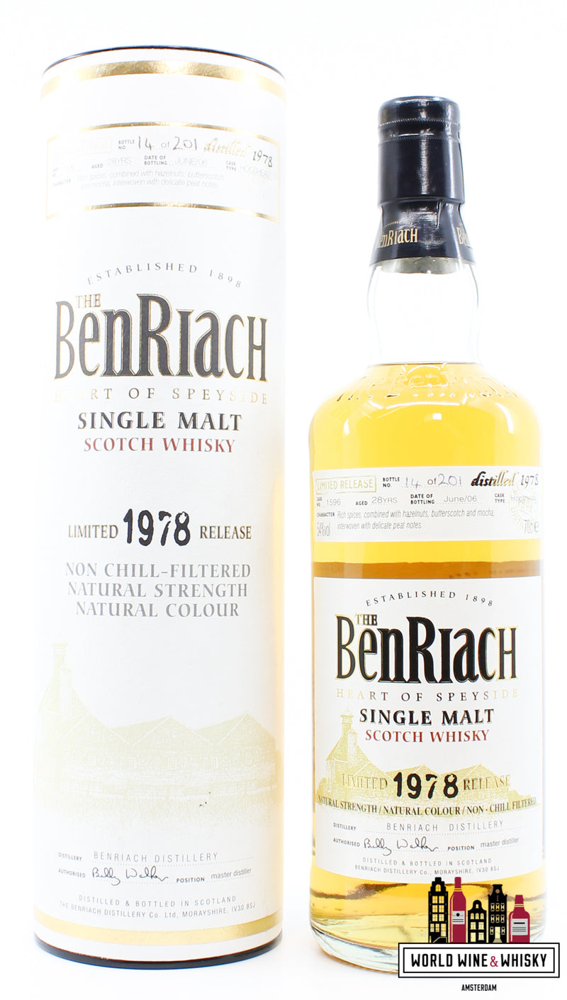 BenRiach 28 Years Old 1978 2006 - Limited Release - Single Cask Bottling Batch 3 - Cask 1596 54% (1 Of 201) - WORLD WINE WHISKY 