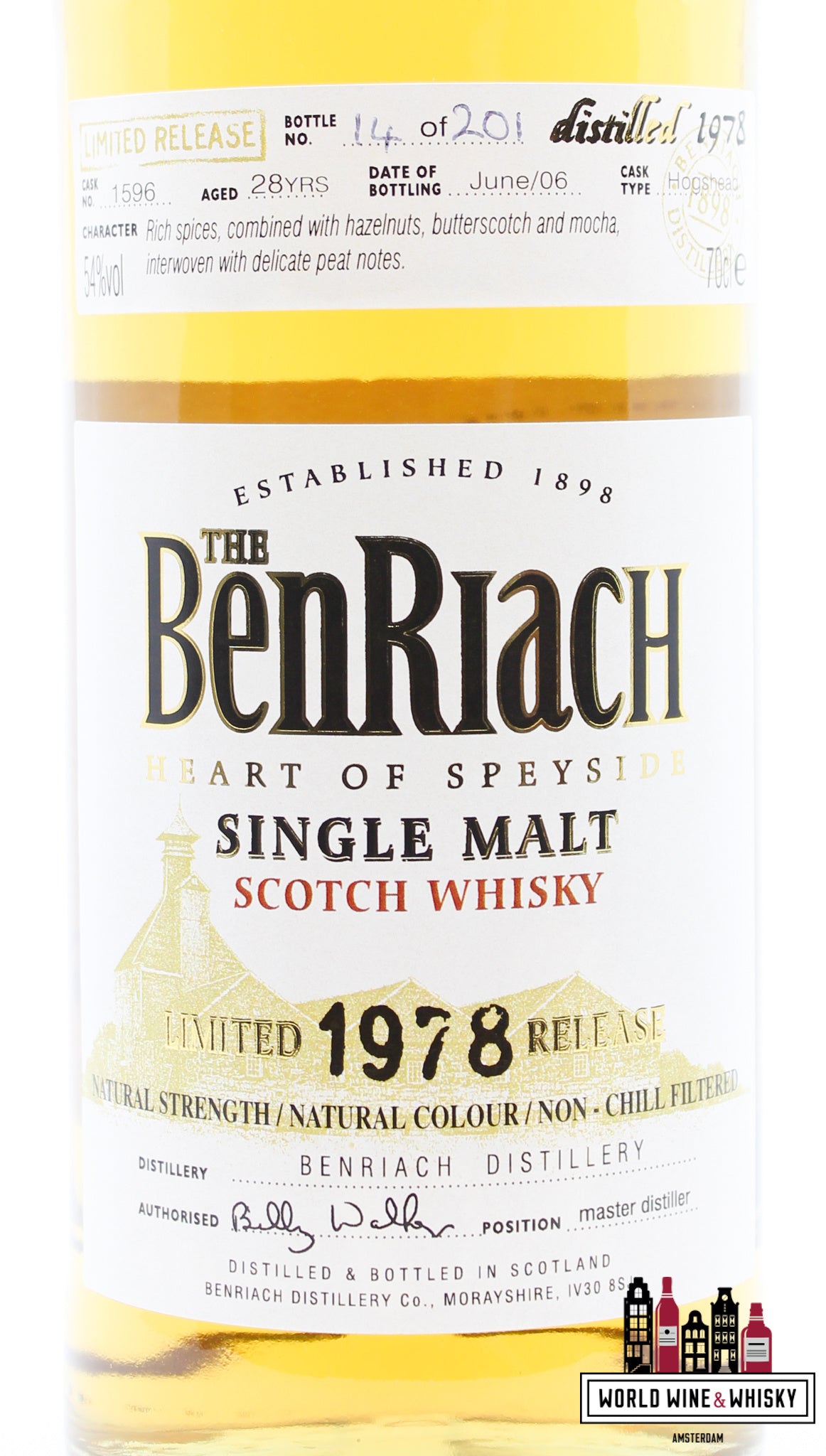 BenRiach 28 Years Old 1978 2006 - Limited Release - Single Cask Bottling Batch 3 - Cask 1596 54% (1 Of 201) - WORLD WINE WHISKY 