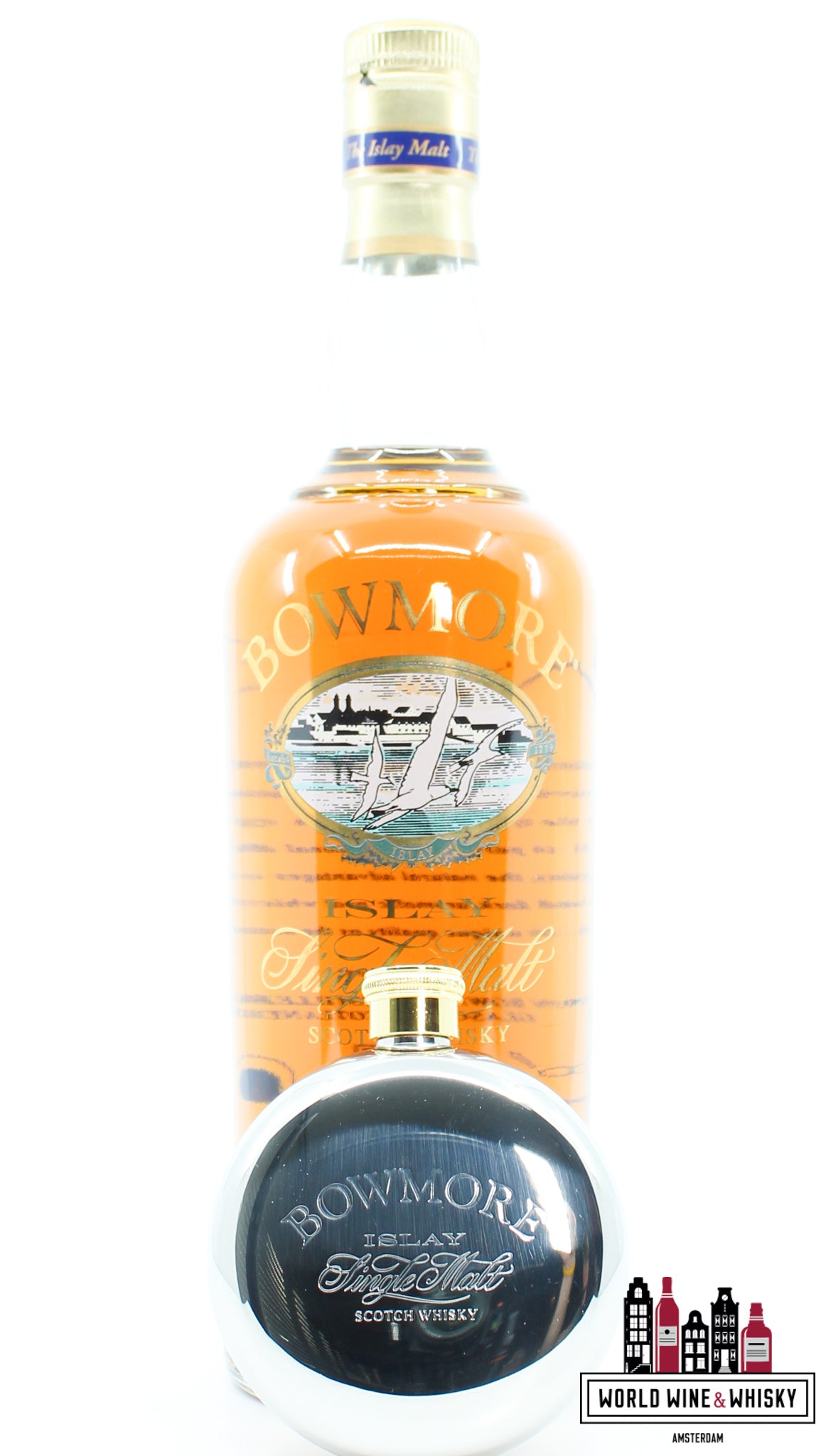 Bowmore 17 Years Old - Whisky Hip Flask Gift Set - Glass Printed Label 43% - WORLD WINE WHISKY 