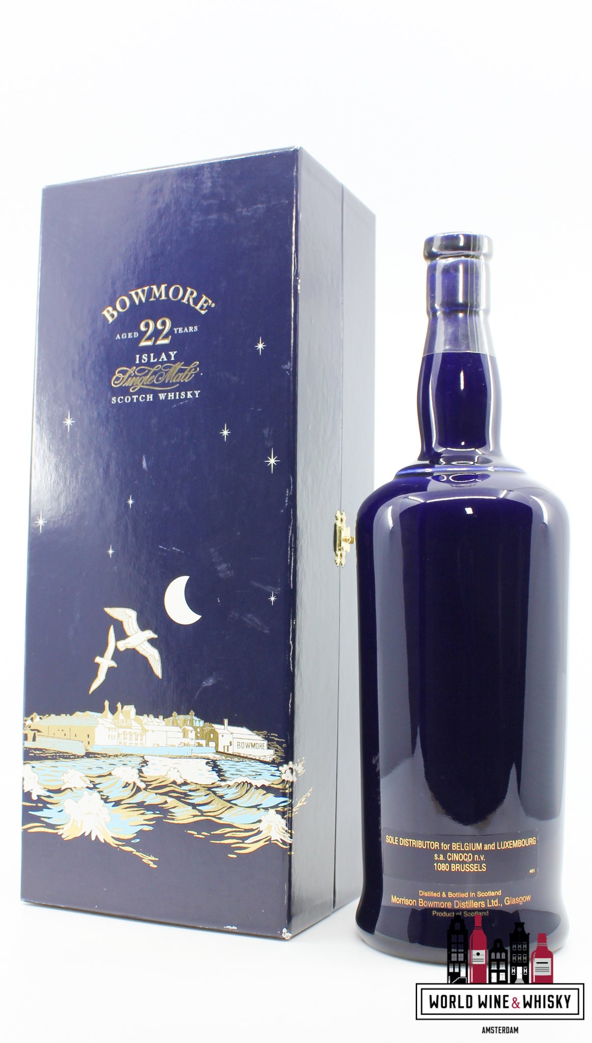 Bowmore 22 Years Old - Moonlight 43% (Blue Ceramic - Seagulls) - WORLD WINE WHISKY 