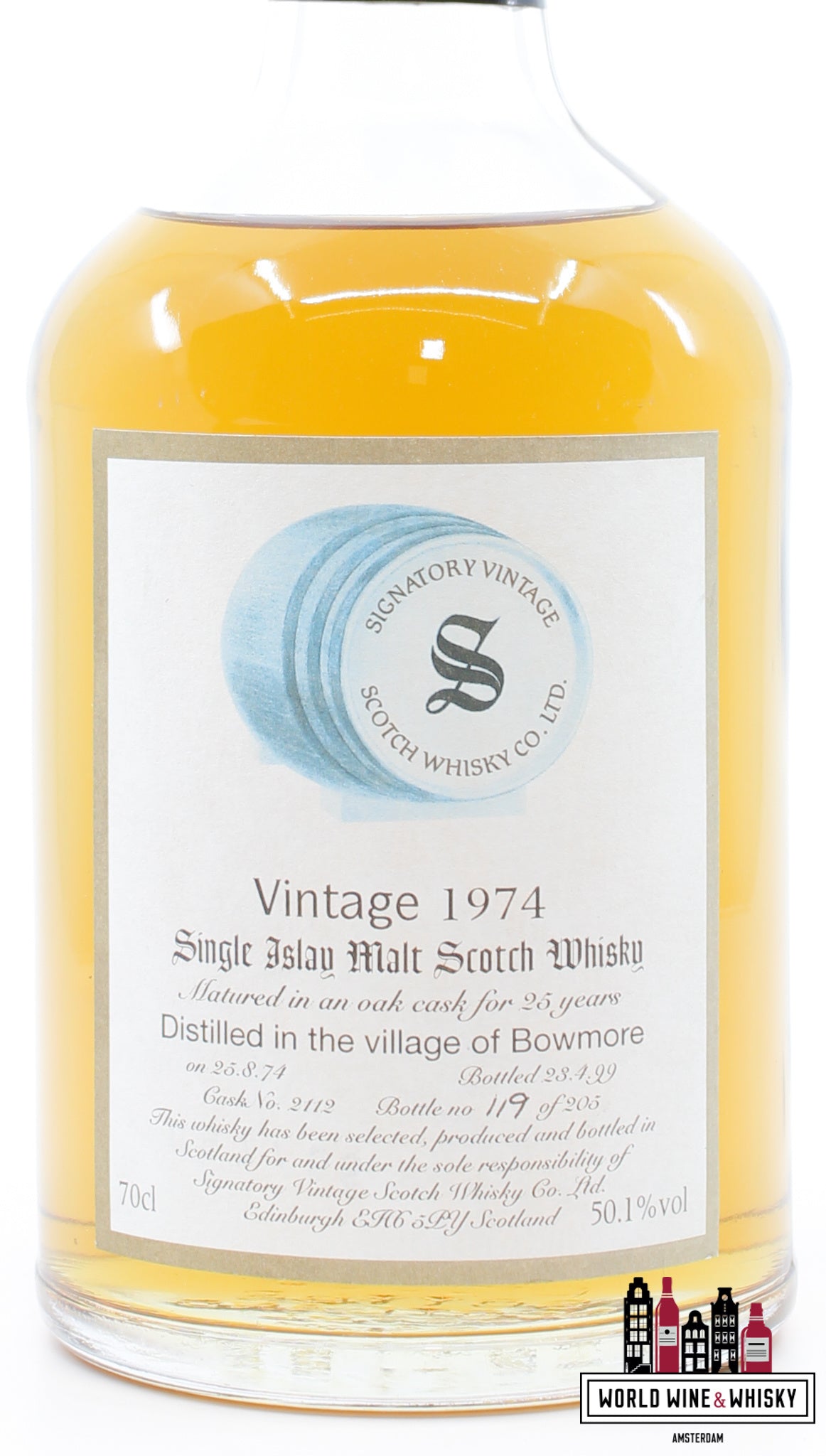 Bowmore 25 Years Old 1974 1999 - Vintage Collection - Signatory Vintage - Cask 2112 50.1% (1 of 205) - WORLD WINE WHISKY 