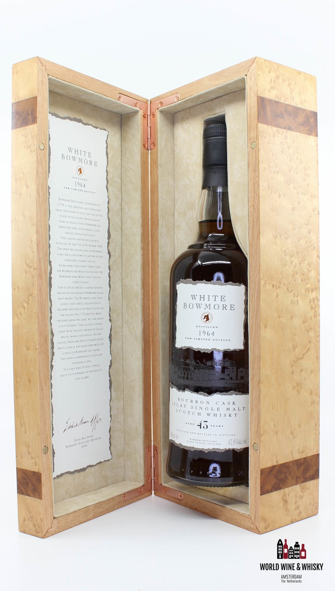 Bowmore White 43 Years Old 1964 2008 42.8% - WORLD WINE WHISKY 