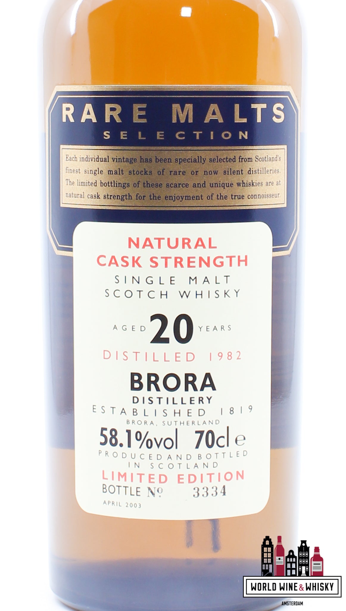 Brora 20 Years Old 1982 2003 - Rare Malts Selection - Natural Cask Strength 58.1% (Closed Distillery) - WORLD WINE WHISKY 