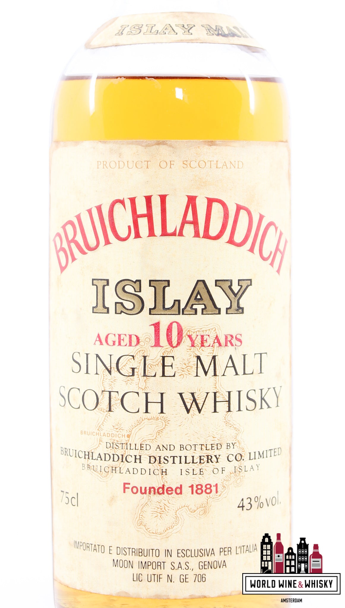 Bruichladdich 10 Years Old - "Islay" -  Moon Import S.A.S Genova 43% 75cl - WORLD WINE WHISKY 