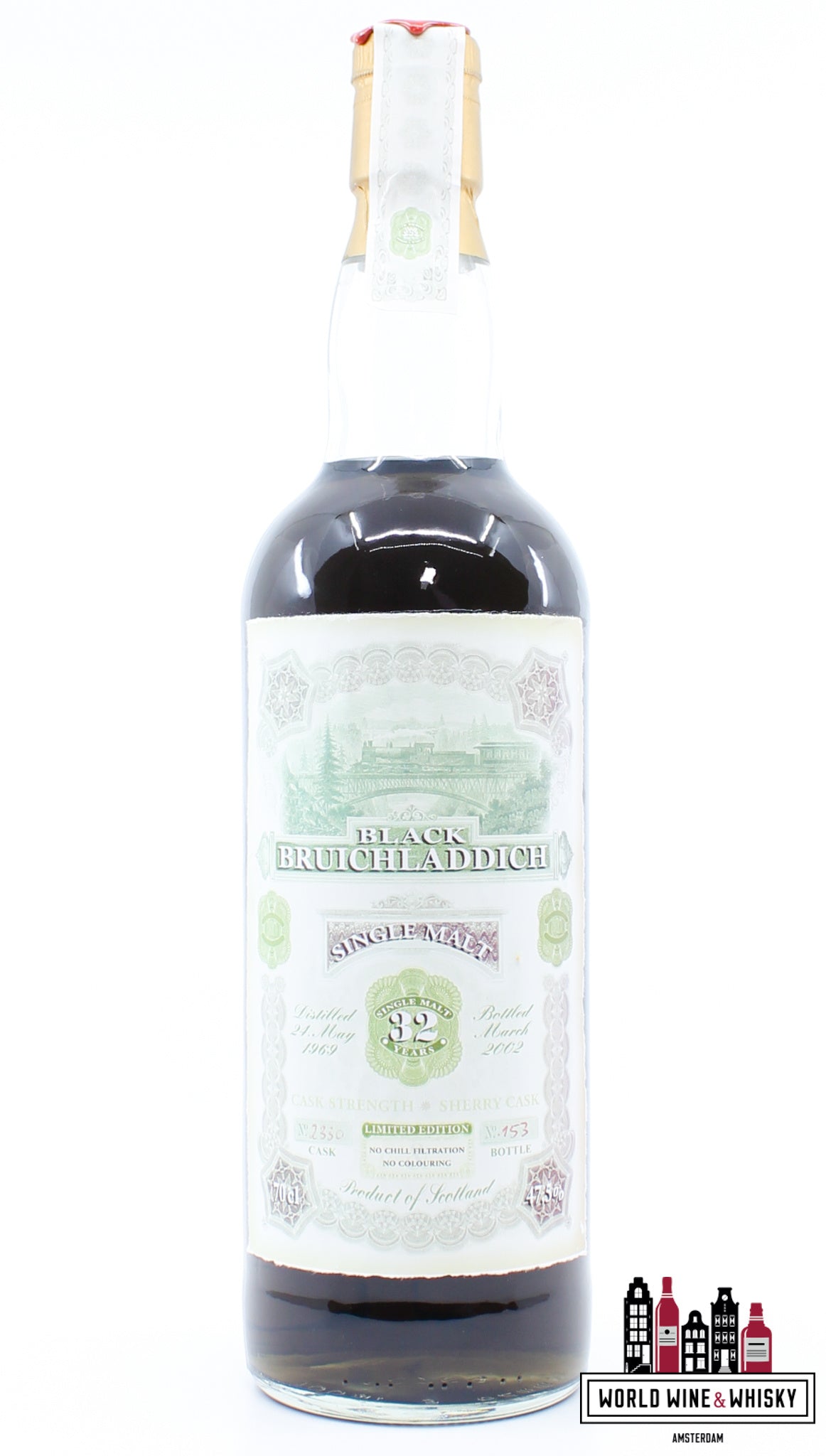 Bruichladdich 32 Years Old 1969 2002 - Black Old Train Line - Cask 2330 - Jack Wiebers Whisky World 47.5% - WORLD WINE WHISKY 