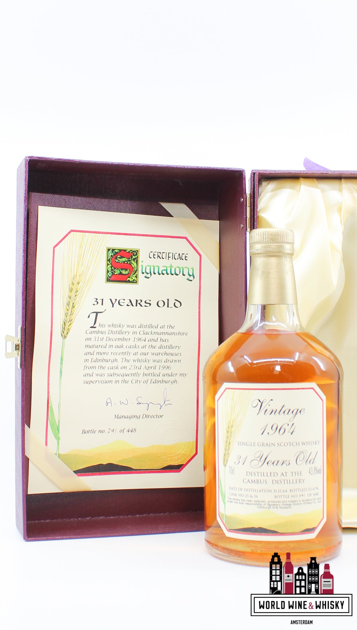 Cambus 31 Years Old 1964 1996 - Vintage Collection - Signatory Vintage - Cask 25+26 43.8% (1 of 448) - WORLD WINE WHISKY 