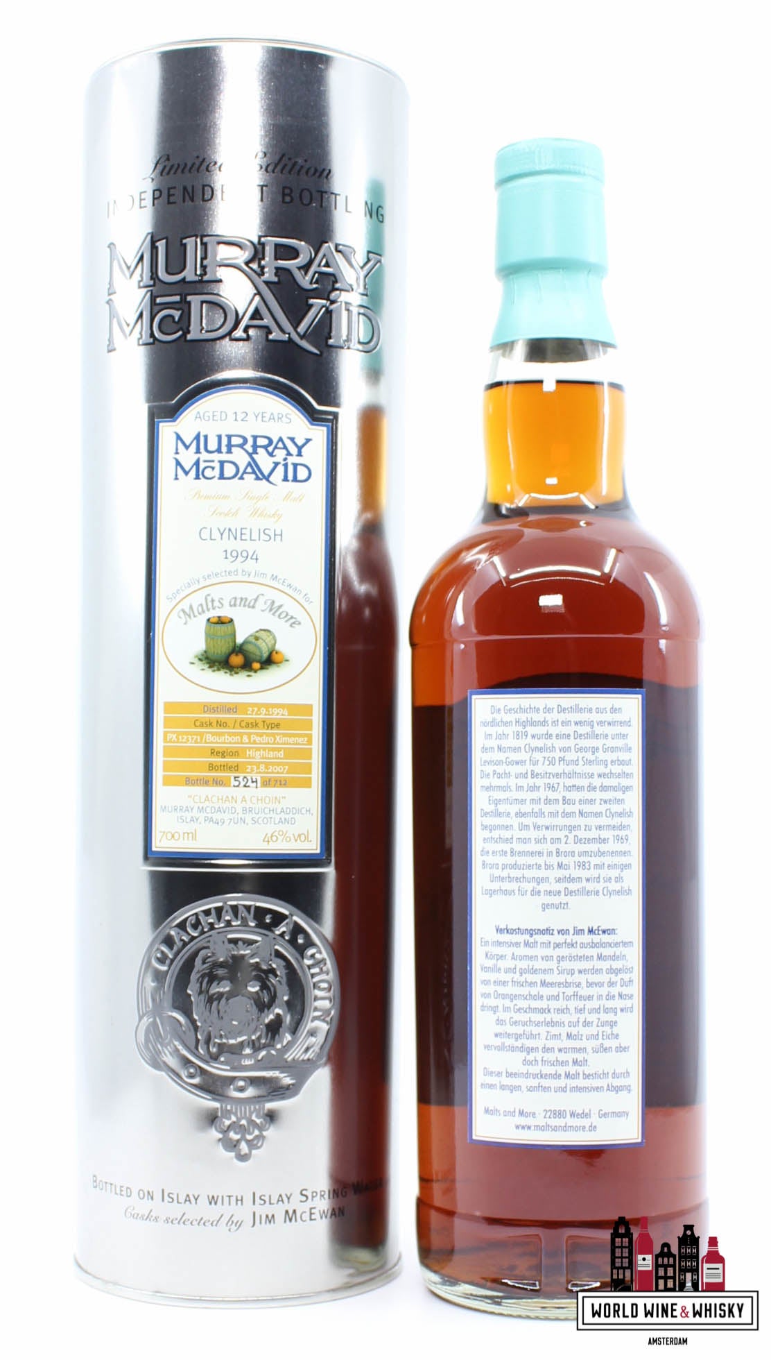 Clyneslish 12 Years Old 1994 2007 - Cask PX12371 - Malts and More - Murray McDavid 46% (1 of 712) - WORLD WINE WHISKY 