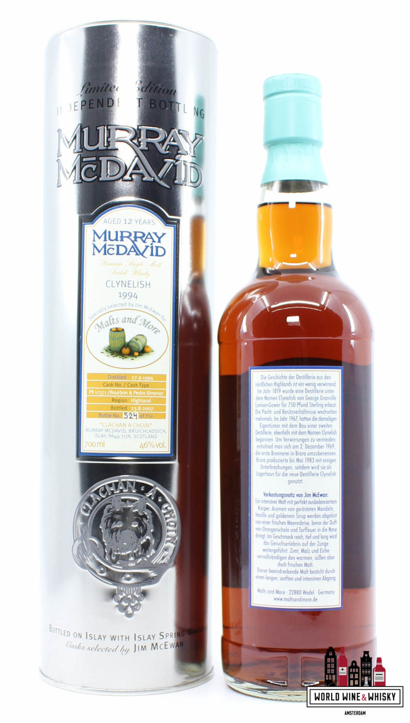 Clyneslish 12 Years Old 1994 2007 - Cask PX12371 - Malts and More - Murray McDavid 46% (1 of 712) - WORLD WINE WHISKY 