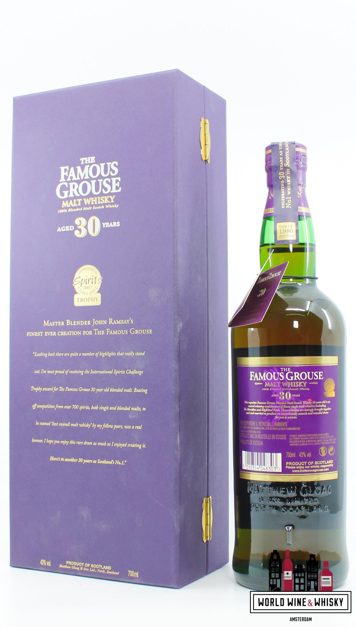 Famous Grouse 30 Years Old - Malt Whisky - Limited Edition 43% (1 of 1980) - WORLD WINE WHISKY 