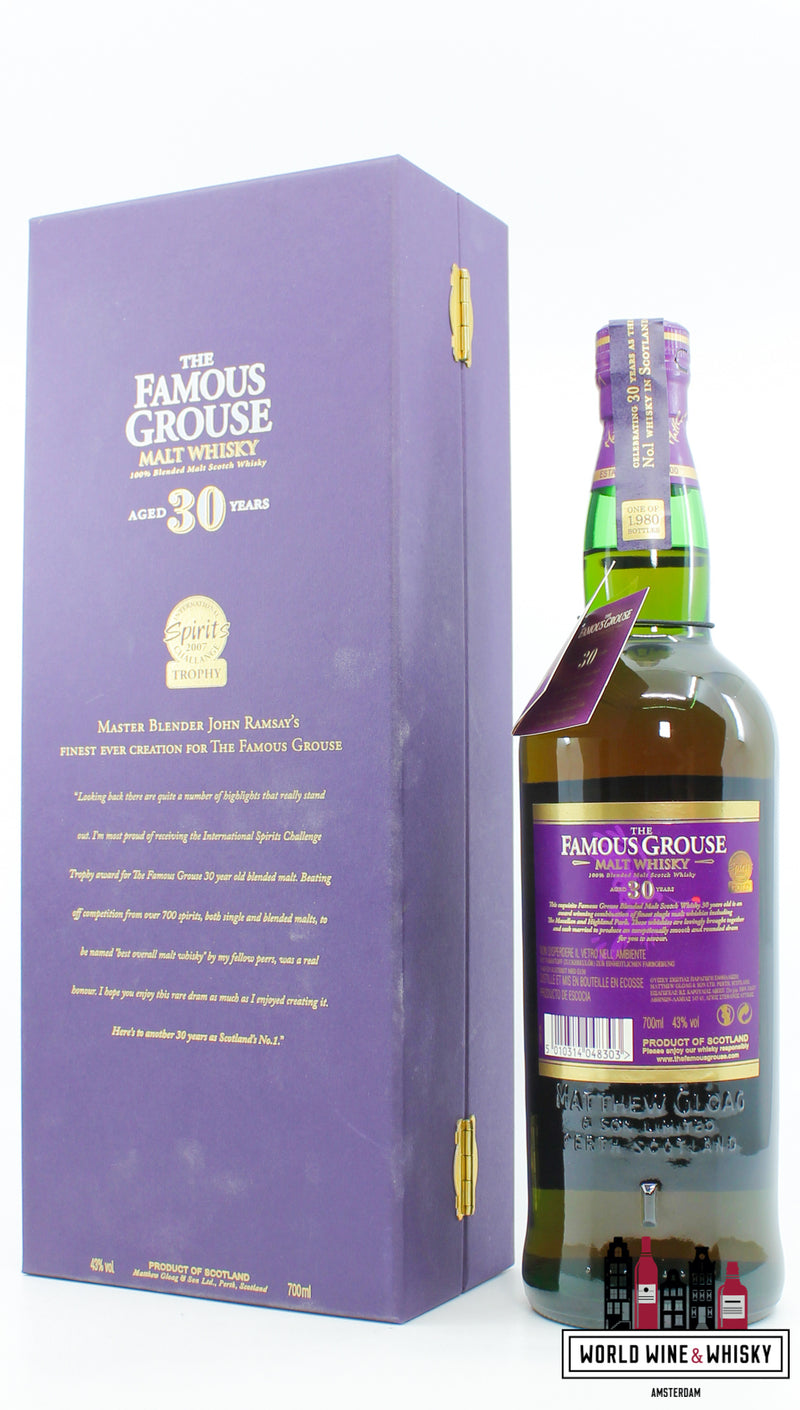 Famous Grouse 30 Years Old - Malt Whisky - Limited Edition 43% (1 of 1980) - WORLD WINE WHISKY 