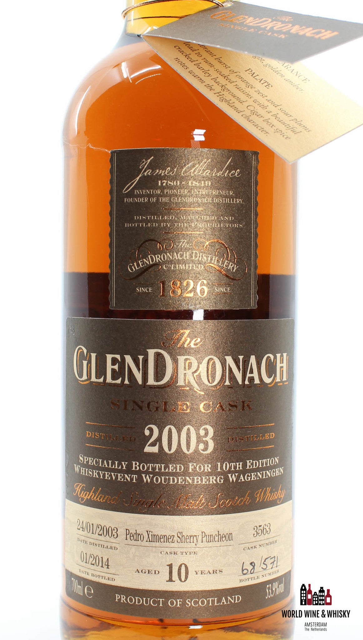 Glendronach 10 Years Old 2003 2014 Single Cask - Cask 3563 - 10th Edition Whiskyevent Woudenberg Wageningen 53.9% (1 of 571) - WORLD WINE WHISKY 