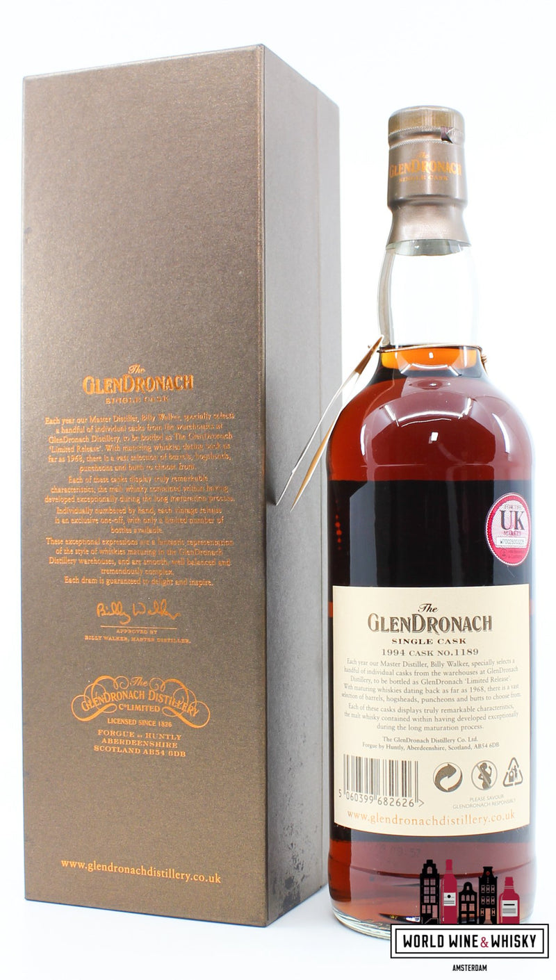 Glendronach 21 Years Old 1994 2015 - Cask 1189 - Single Cask Distillery Exclusive 54.1% (1 Of 731) - WORLD WINE WHISKY 