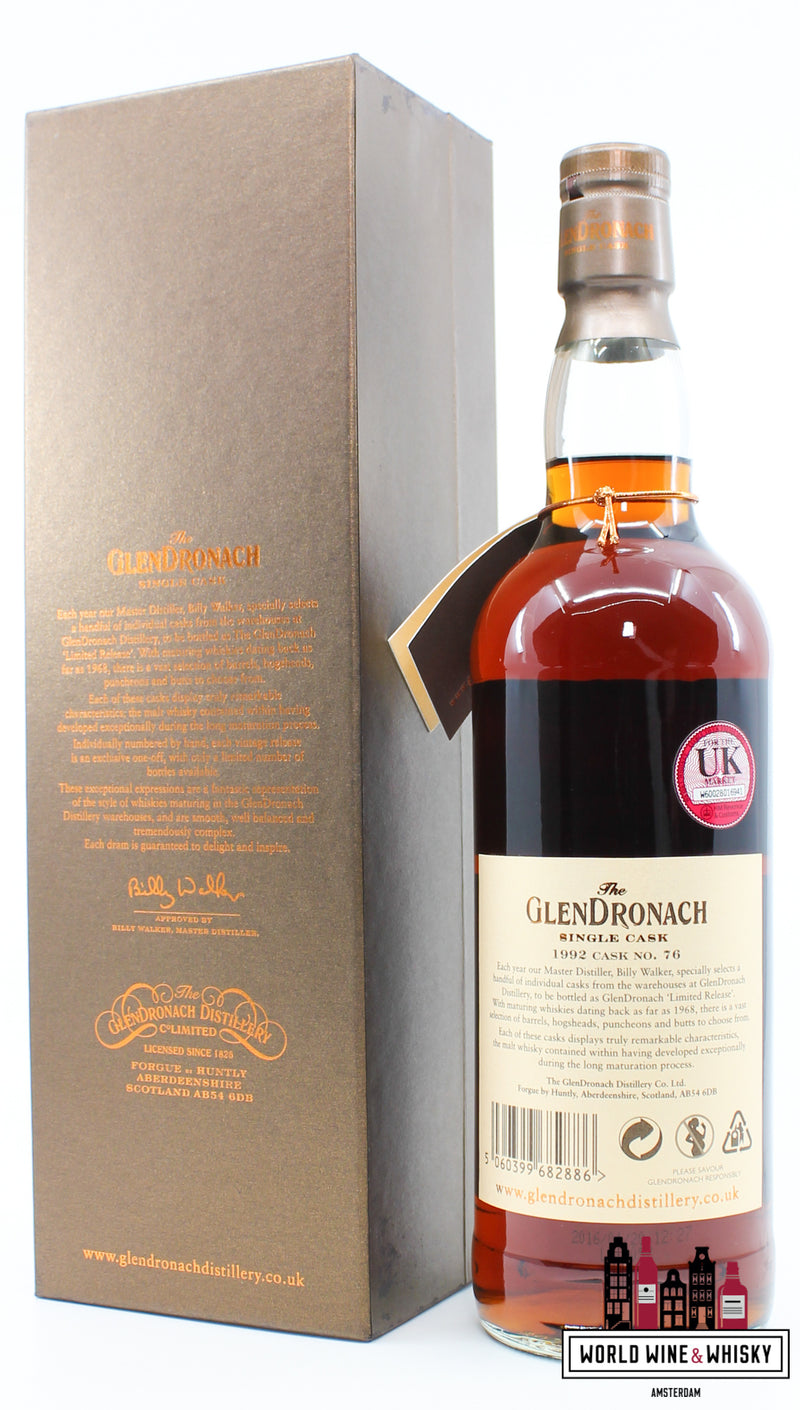 Glendronach 23 Years Old 1992 2016 - Cask 76 - Single Cask 52.0% (1 Of 683) - WORLD WINE WHISKY 