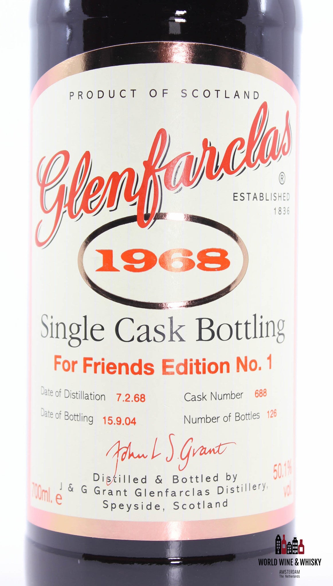 Glenfarclas 36 Years Old 1968 2004 - Cask 688 - For Friends Edition No. 1 50.1% (1 of 126) - WORLD WINE WHISKY 