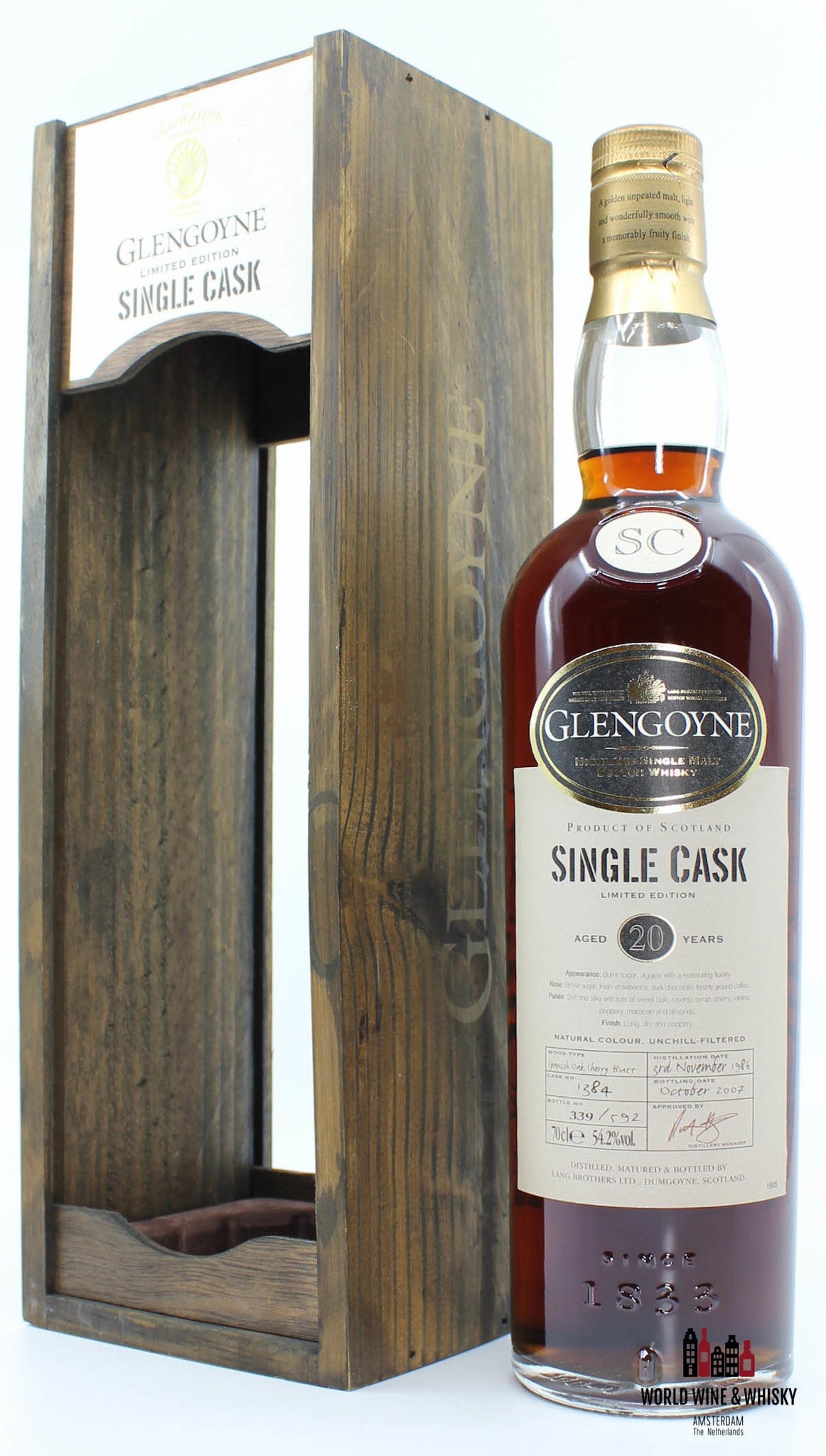 Glengoyne 20 Years Old 1986 2007 Single Cask - Cask 1384 54.2% - WORLD WINE WHISKY 