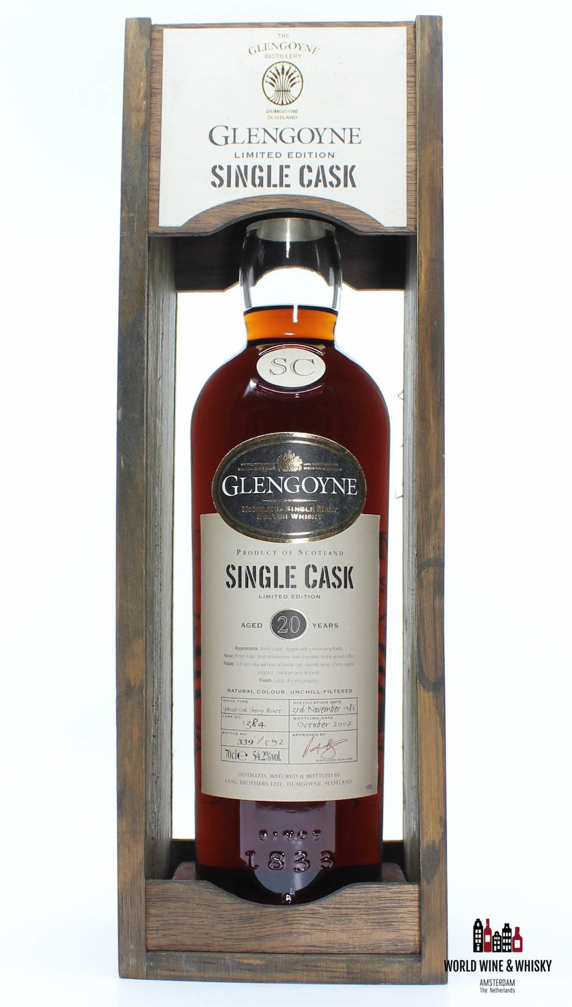 Glengoyne 20 Years Old 1986 2007 Single Cask - Cask 1384 54.2% - WORLD WINE WHISKY 