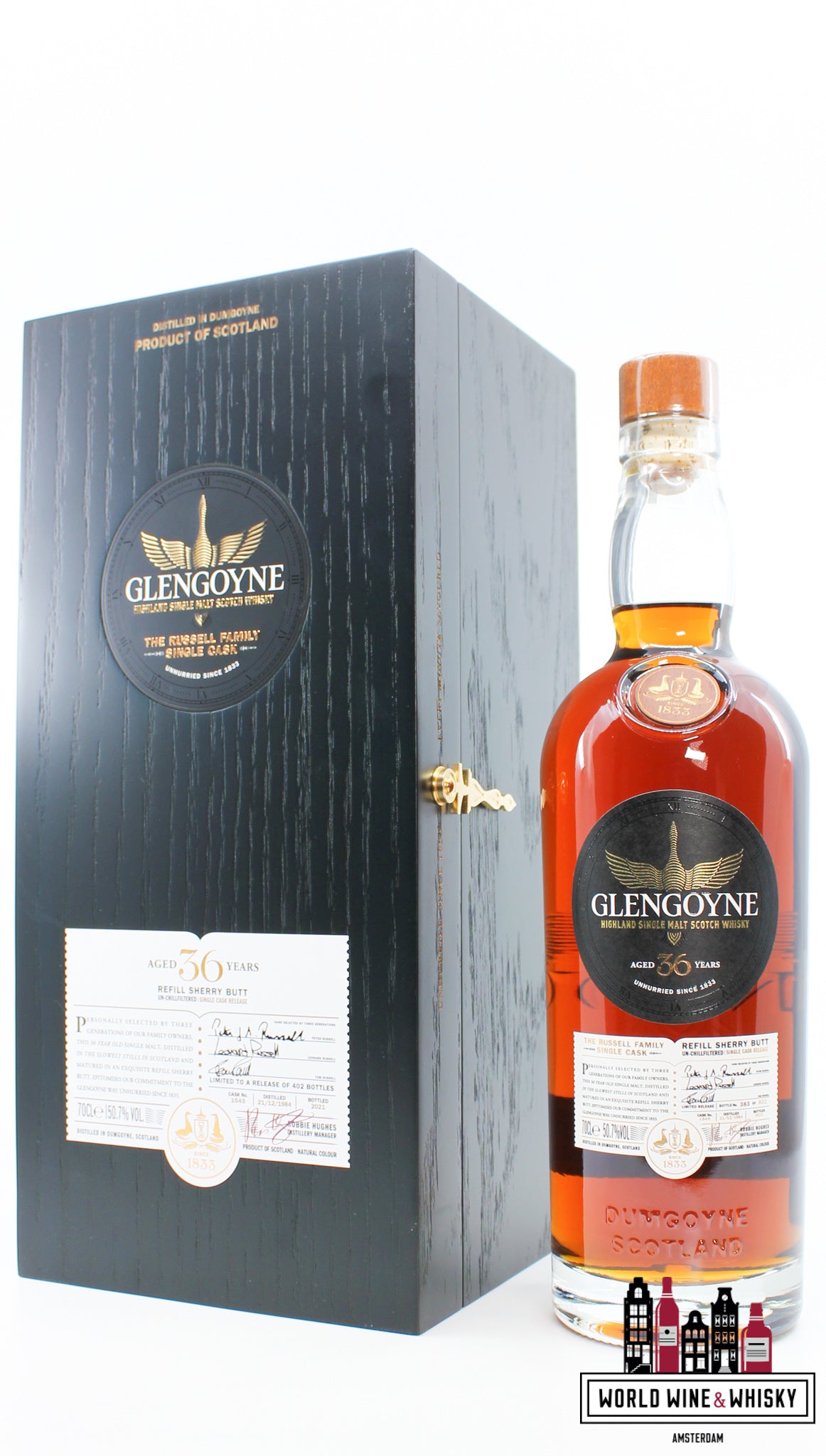 Glengoyne 36 Years Old 1984 2021 - The Russell Family - Single Cask - Cask 1549 50.7% (1 of 402) - WORLD WINE WHISKY 