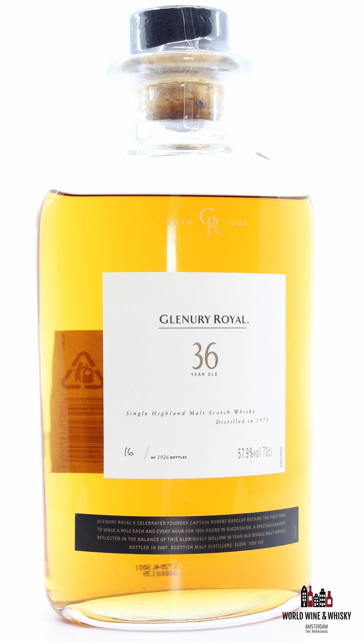 Glenury Royal 36 Years Old 1970 2007 57.9% (Closed Distillery) - WORLD WINE WHISKY 