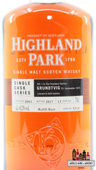 Highland Park 13 Years Old 2003 2017 - Cask 5715 - Single Cask Series - Grundtvig 61.3% (1 of 624) - WORLD WINE WHISKY 
