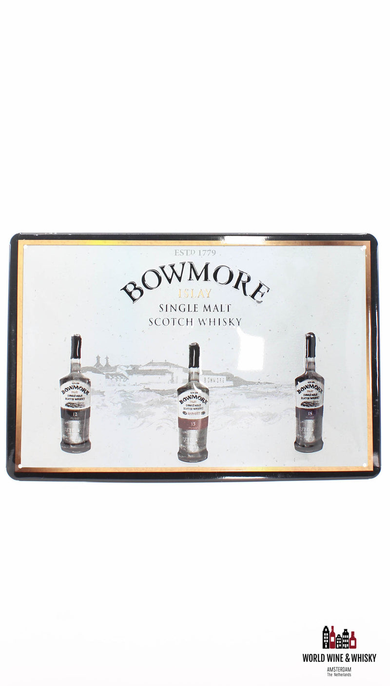 Iron Bowmore billboard plate - Islay Single Malt Scotch Whisky 12, 15, 18 Years Old - WORLD WINE WHISKY 