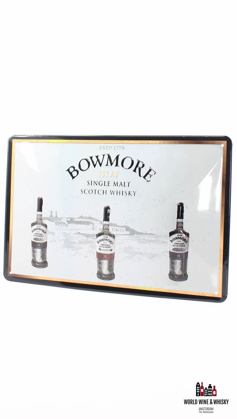 Iron Bowmore billboard plate - Islay Single Malt Scotch Whisky 12, 15, 18 Years Old - WORLD WINE WHISKY 
