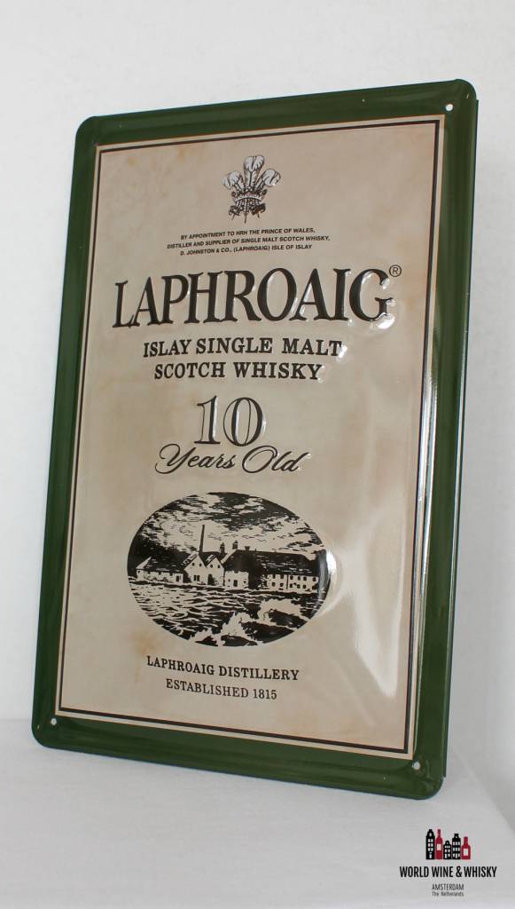 Iron Laphroaig billboard plate sign - WORLD WINE WHISKY 