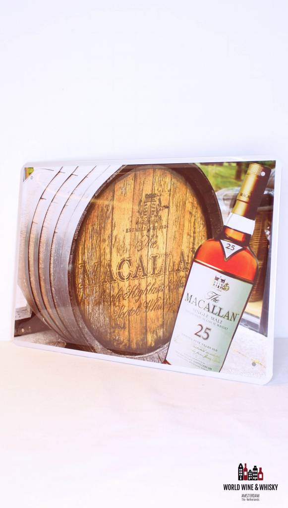 Iron Macallan 25 Years Old Single Malt Whisky billboard plate sign (cask) - WORLD WINE WHISKY 