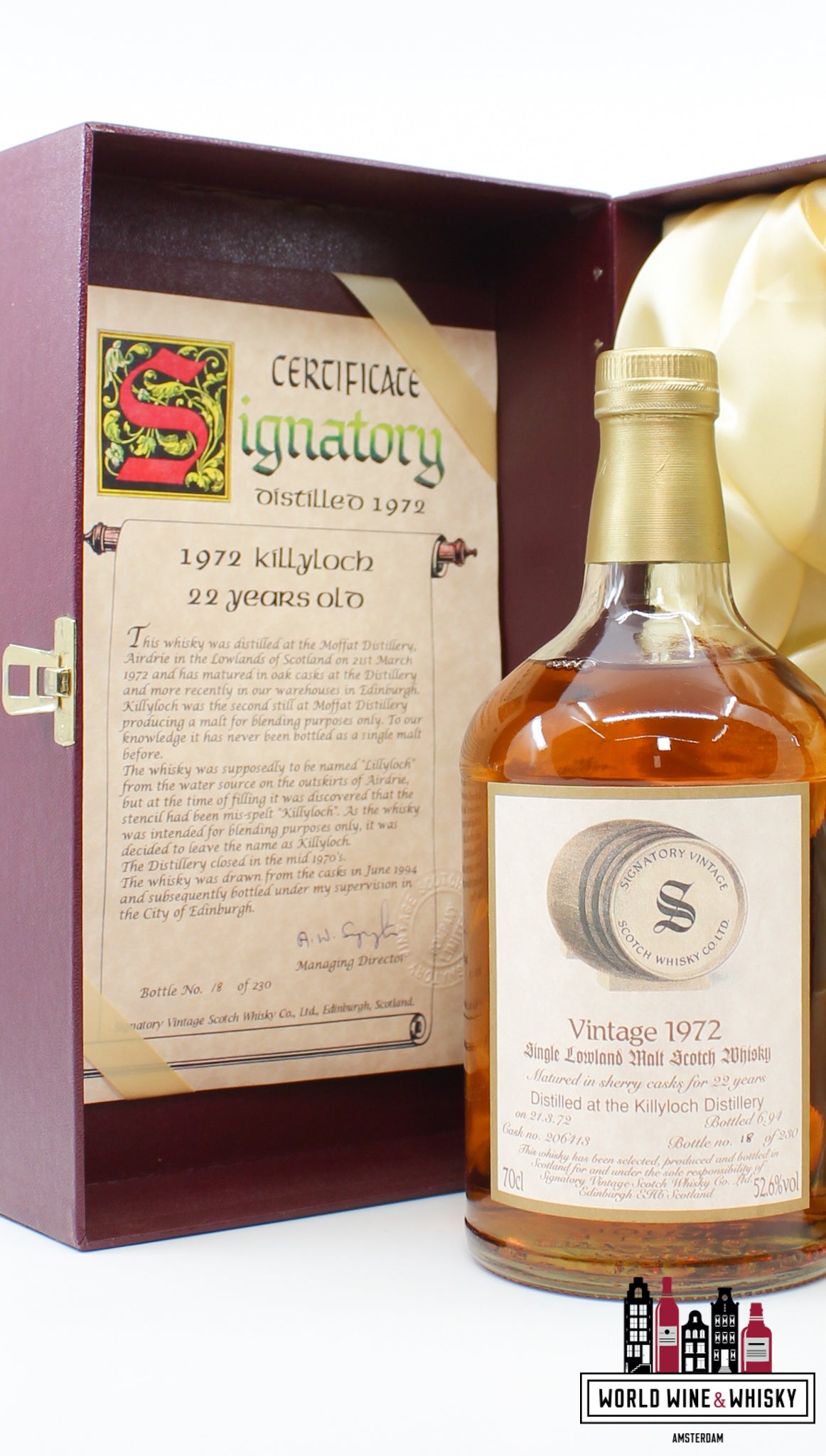 Killyloch 22 Years Old 1972 1994 - Vintage Collection - Signatory Vintage - Cask 206413 52.6% (1 of 230) - WORLD WINE WHISKY 