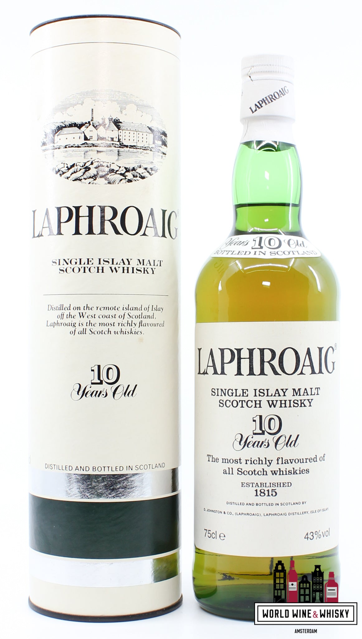 Laphroaig 10 Years Old - Single Islay Malt Scotch Whisky - 80s Bottling 43% 750ml - WORLD WINE WHISKY 