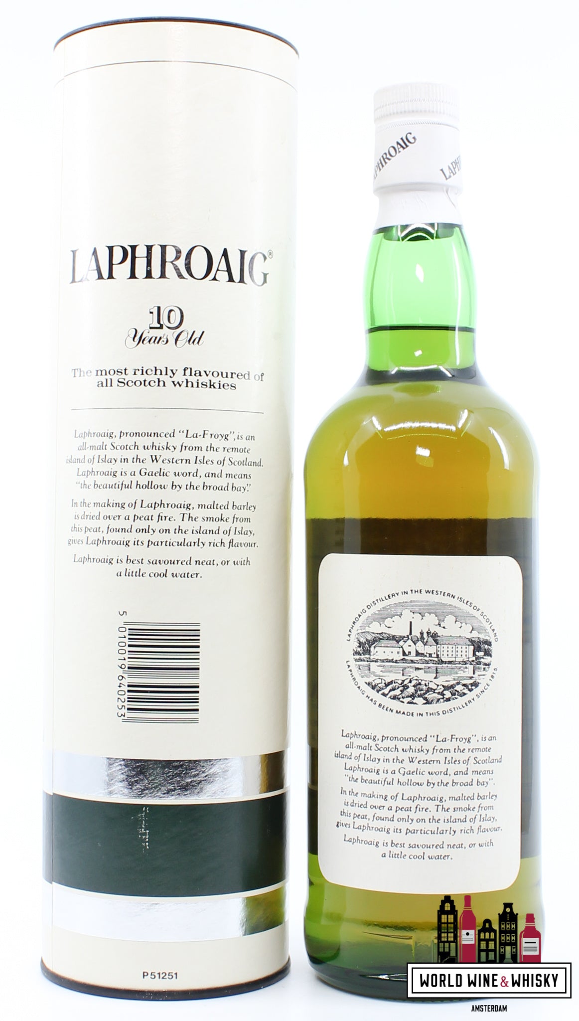 Laphroaig 10 Years Old - Single Islay Malt Scotch Whisky - 80s Bottling 43% 750ml - WORLD WINE WHISKY 