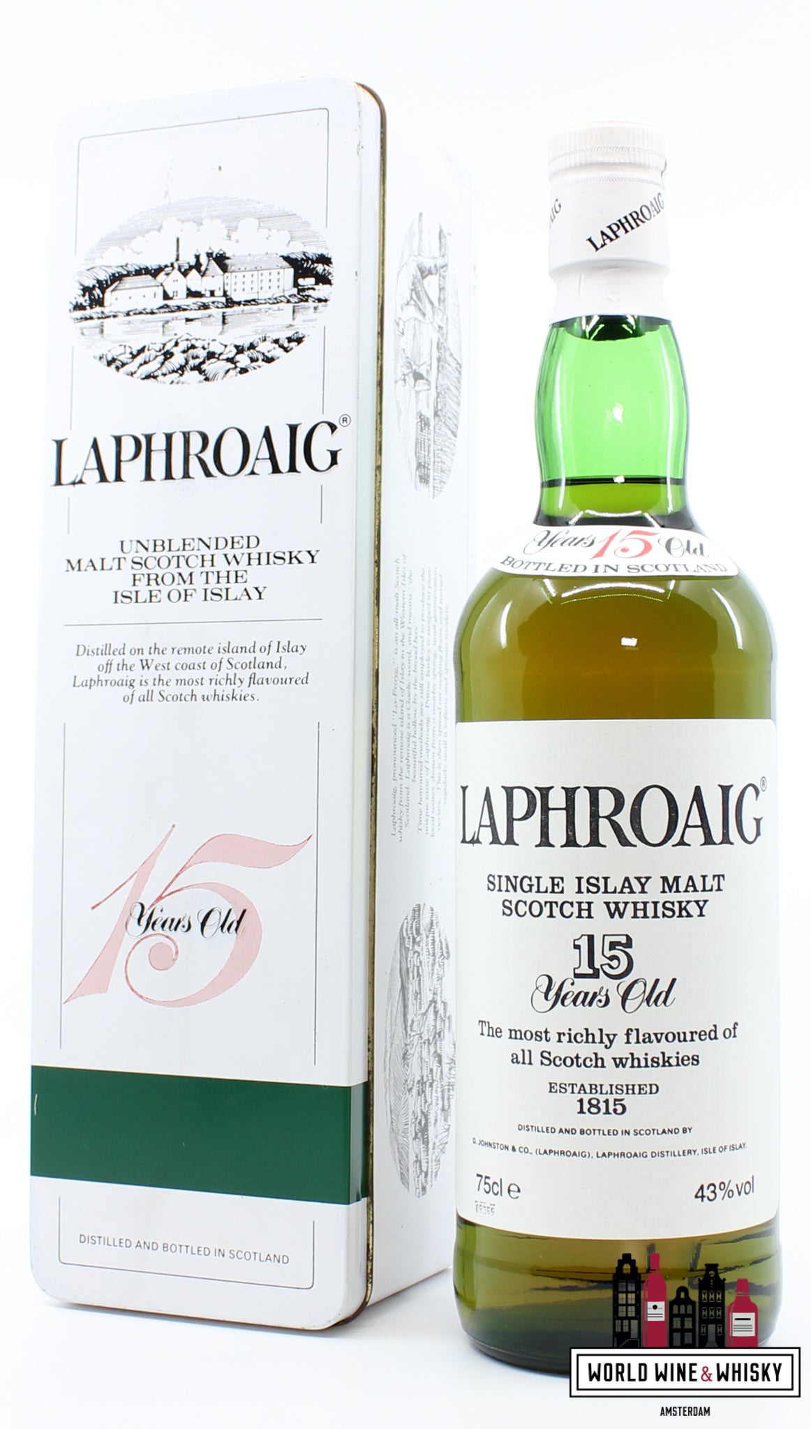 Laphroaig 15 Years Old - Single Islay Malt Scotch Whisky - 80's Bottling - 43% 750ml - WORLD WINE WHISKY 