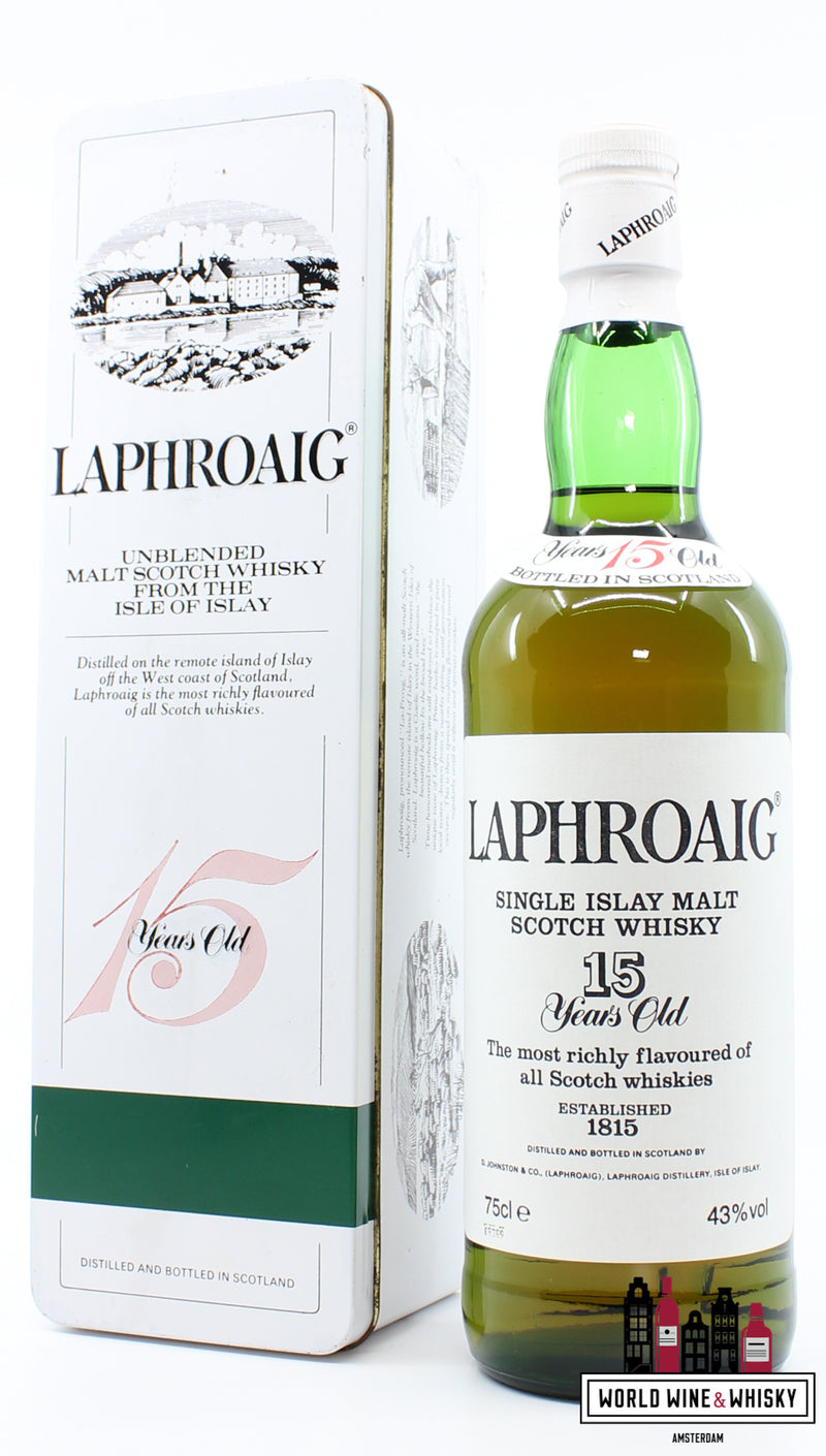 Laphroaig 15 Years Old - Single Islay Malt Scotch Whisky - 80's Bottling - 43% 750ml - WORLD WINE WHISKY 