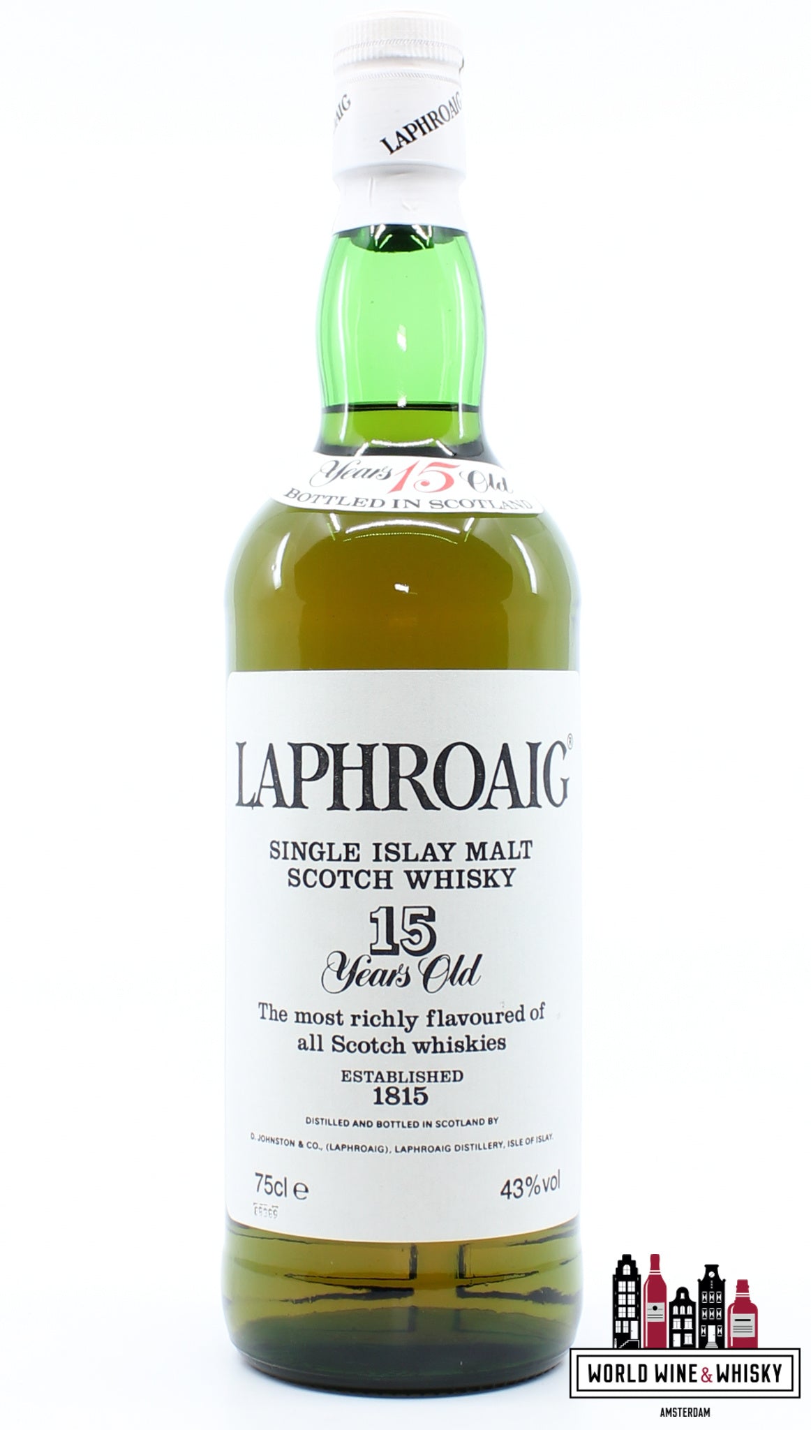 Laphroaig 15 Years Old - Single Islay Malt Scotch Whisky - 80's Bottling - 43% 750ml - WORLD WINE WHISKY 