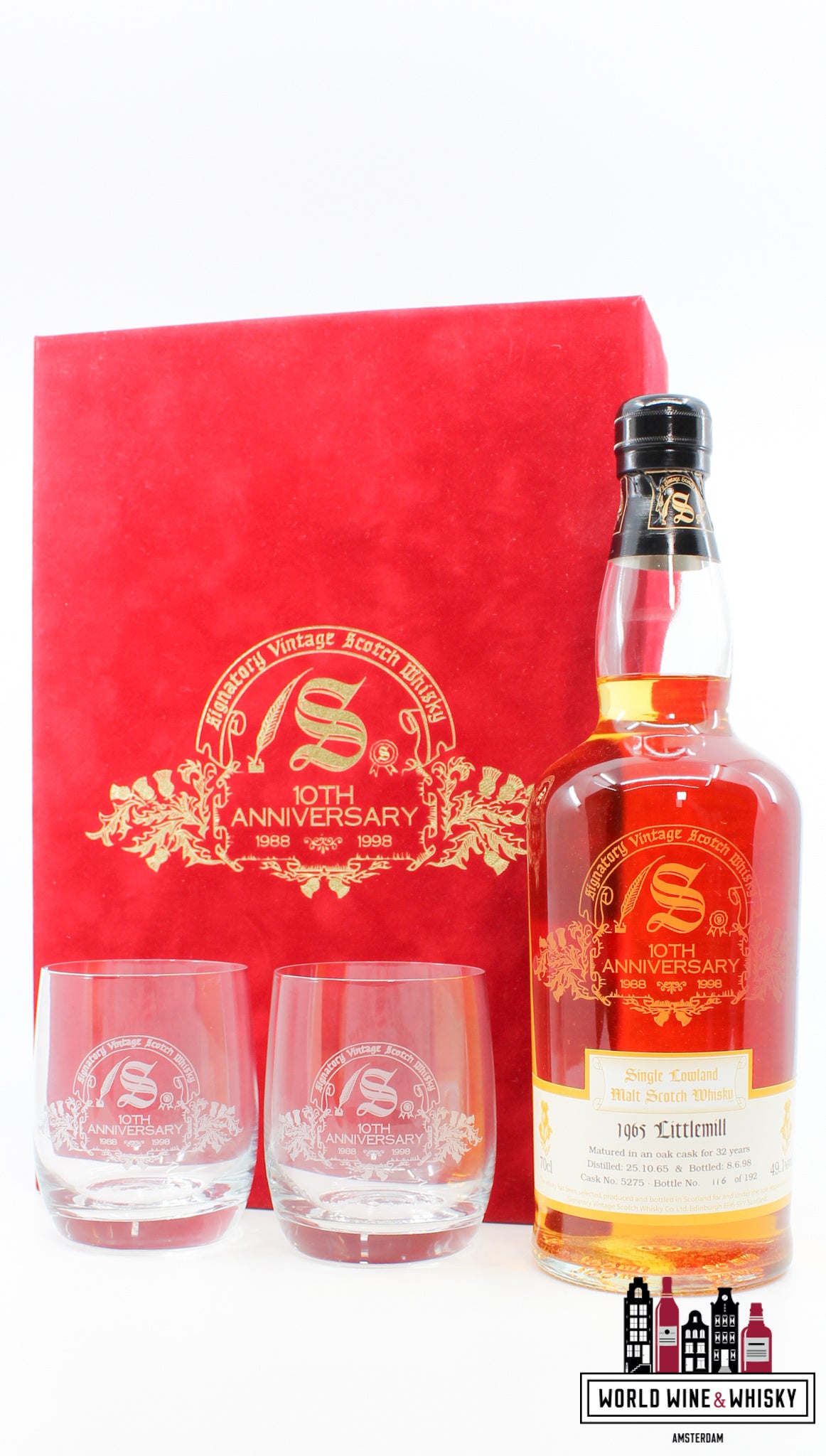 Littlemill 32 Years Old 1965 1998 - 10th Anniversary - Signatory Vintage - Cask 5275 49.1% (1 of 192) - WORLD WINE WHISKY 